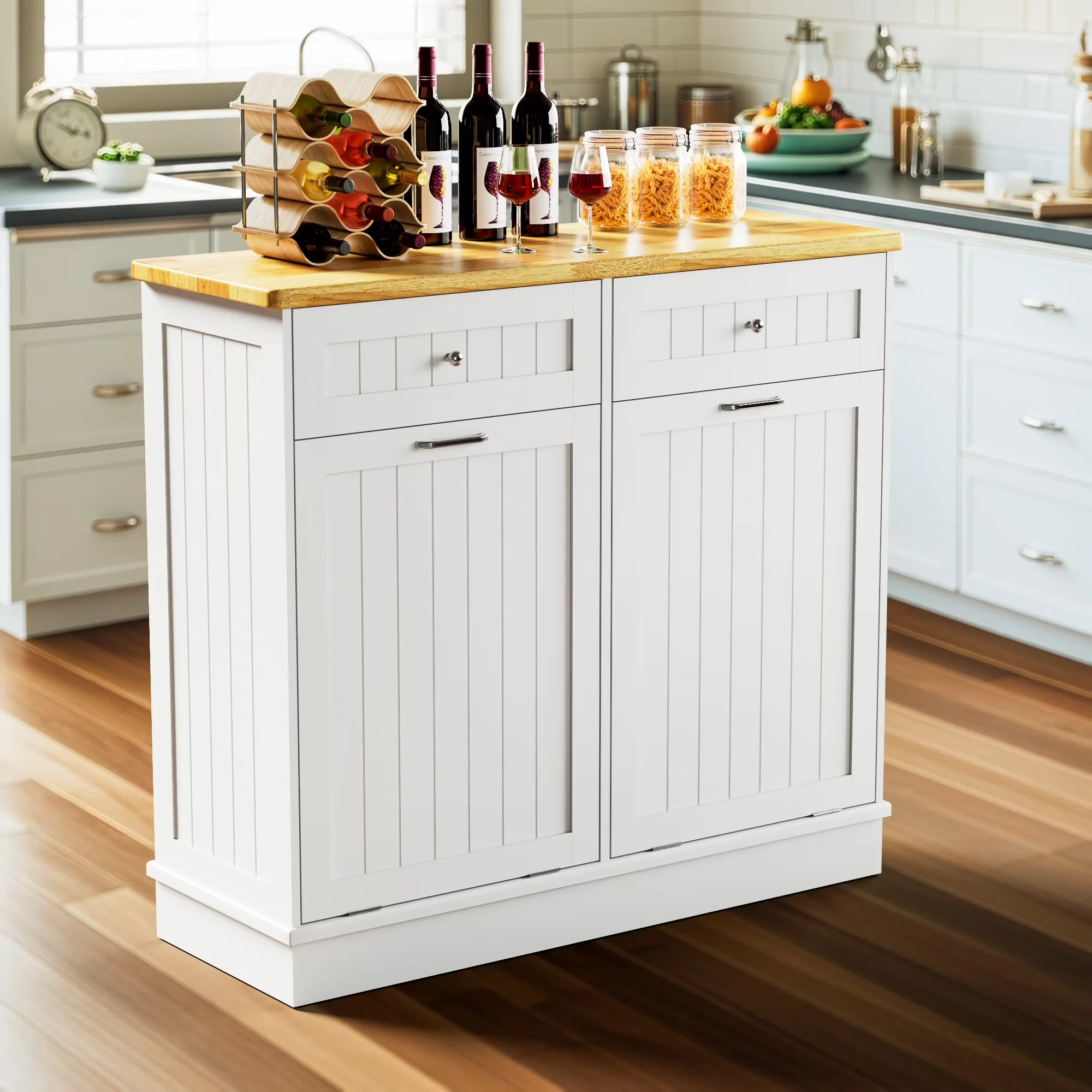 Reliable Kitchen Renovation with Modern, Double Tilt Out Trash Cabinet, 35.83 x 12.99 x 39.37 inches - White Wood Model 12BDDA