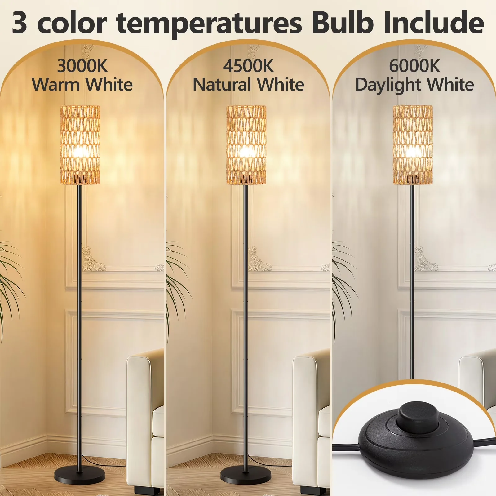 Classic Lamp with LED, Modern, Floor - Black Linen for Living Room, Bedroom Model D9F3B0
