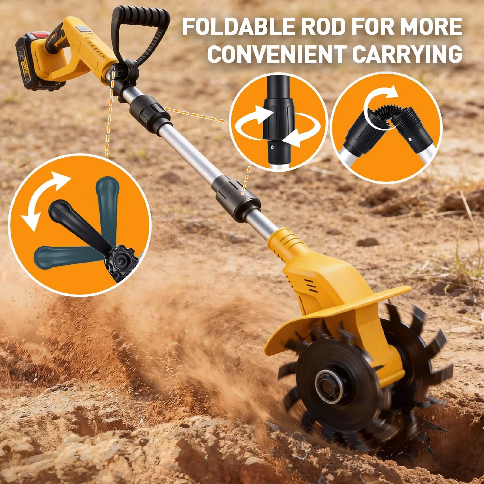 Quality Trillers Cultivator with 20V, 360RPM Electric Garden Tiller, 20V Cordless Tiller - Model 8E68BA