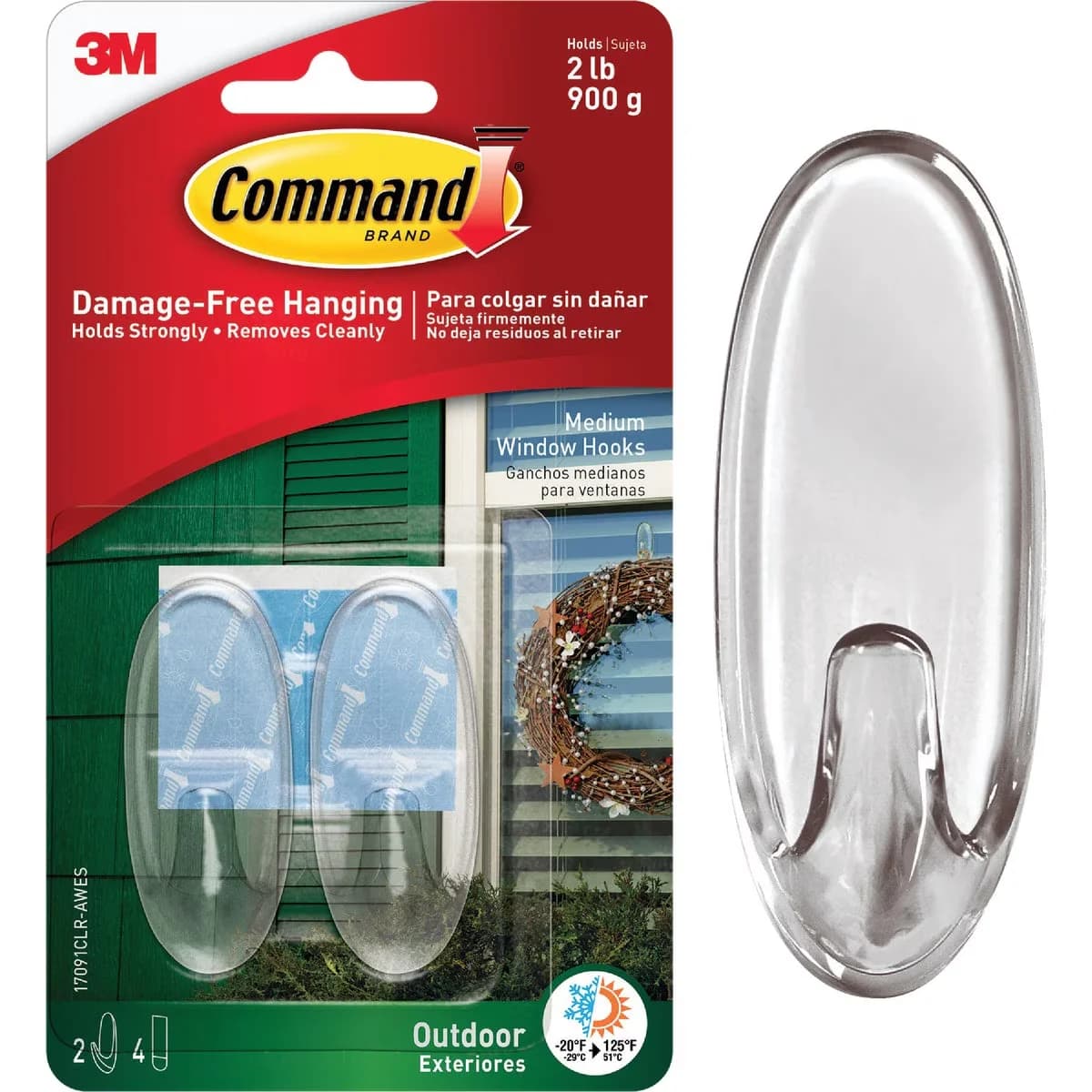 Damage-Free Hanging Innovative with Single Pack, Outdoor Window Hook - Clear Plastic Model AEF52B