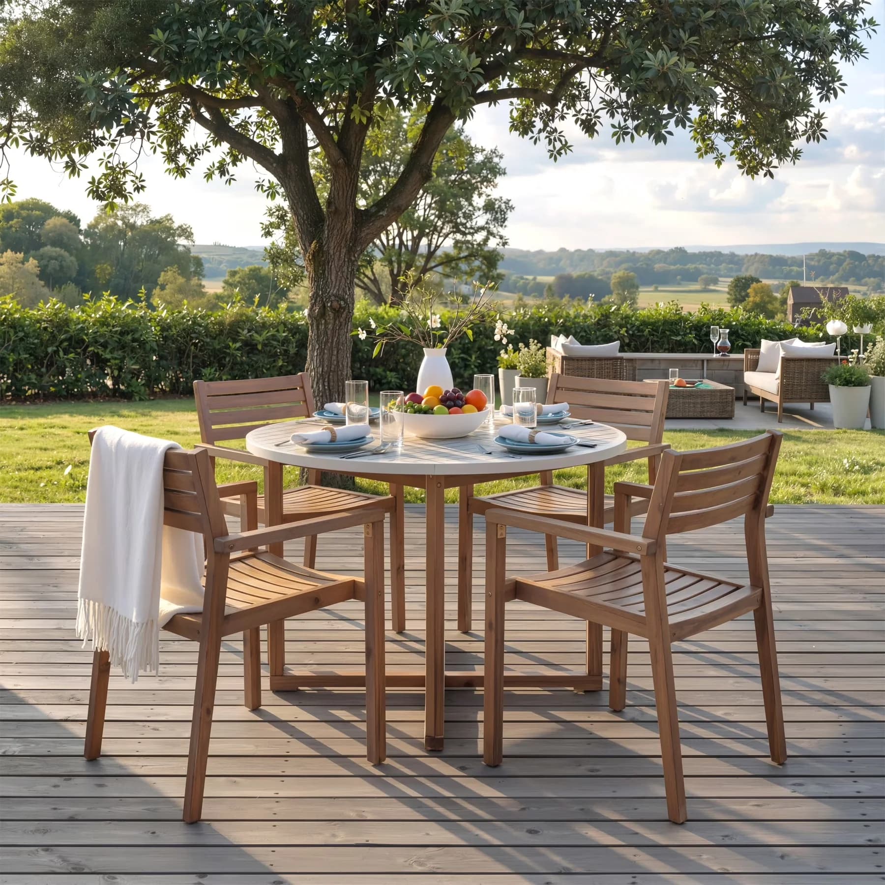 Patio Dining Set Versatile with Farmhouse - Acacia Wood + 180G Polyester Brown for Garden Model 361D22