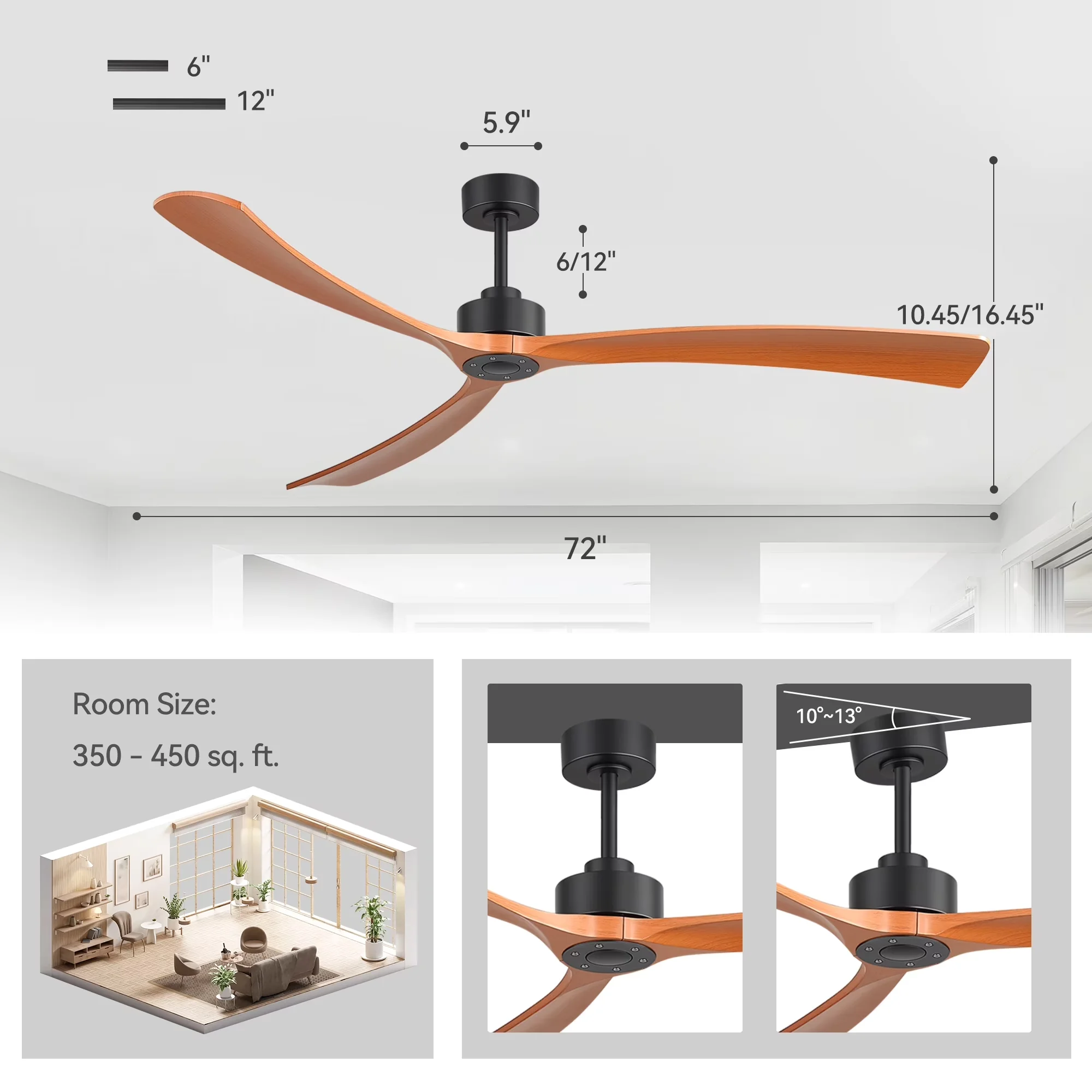 Ceiling Fan Modern with Eco Friendly, Reverse Airflow, Remote Controlled - Plastic Black for Living Room, Patio Model C6BA7F