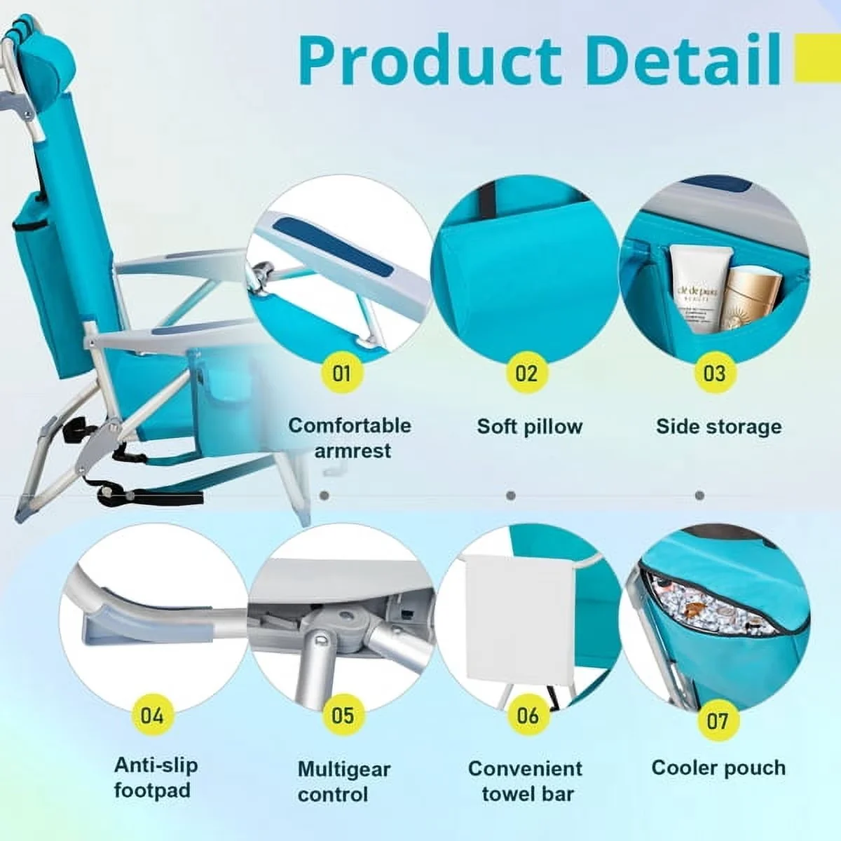 Beach Chair Classic with Adjustable, Rust Resistant, Water-Resistant - Aluminum And 600D Polyester Fabric Blue Model 1A2DC1