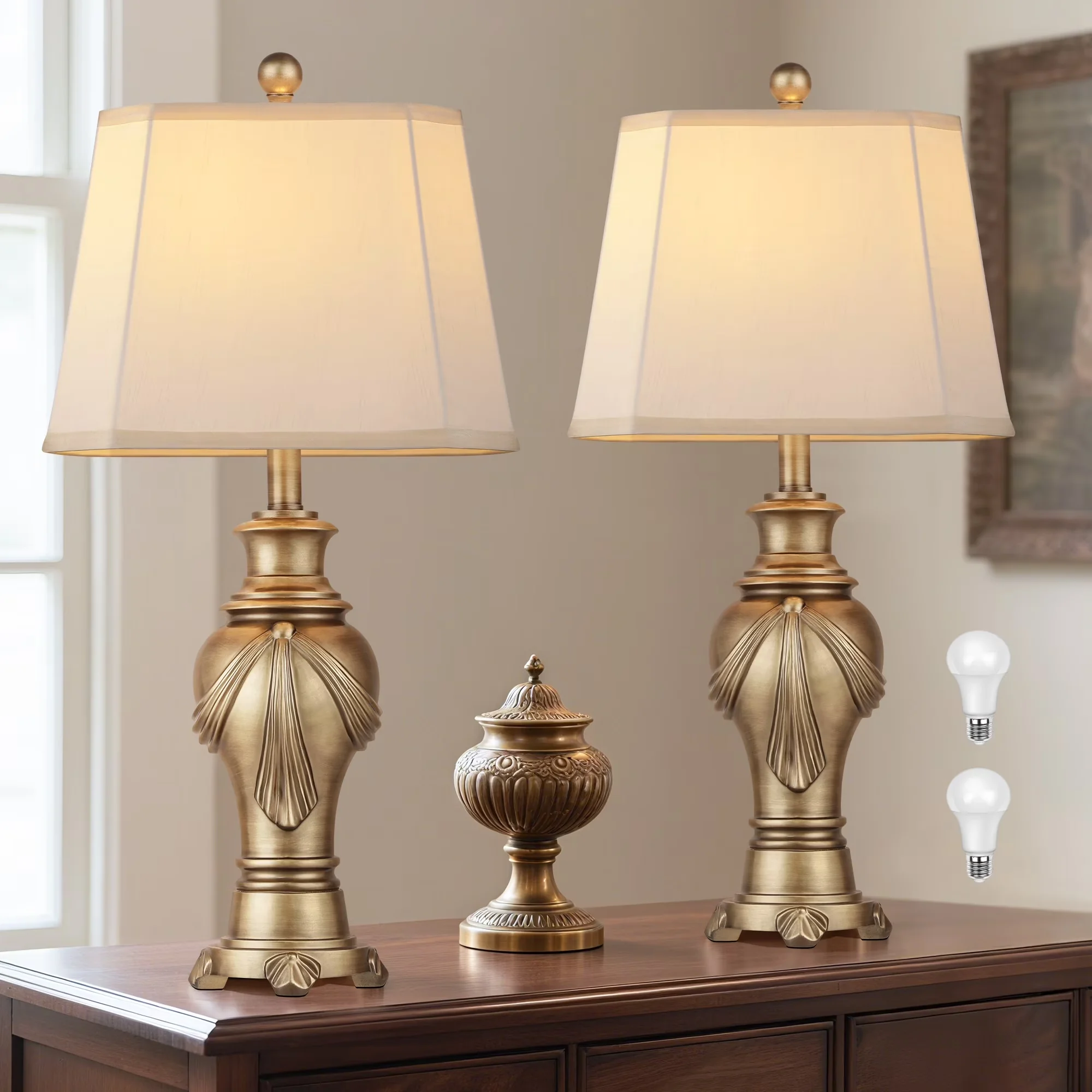 Innovative Table Lamp with LED, Energy Efficient, Standard Lamps - Resin Bronze for Living Room, Bedroom Model 1E87F6