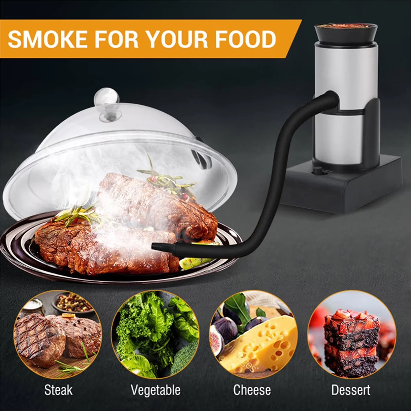 Quality Smoker with Torch Portable Food, Kit - Aluminum Alloy, Plastic Silver Model 45DA27