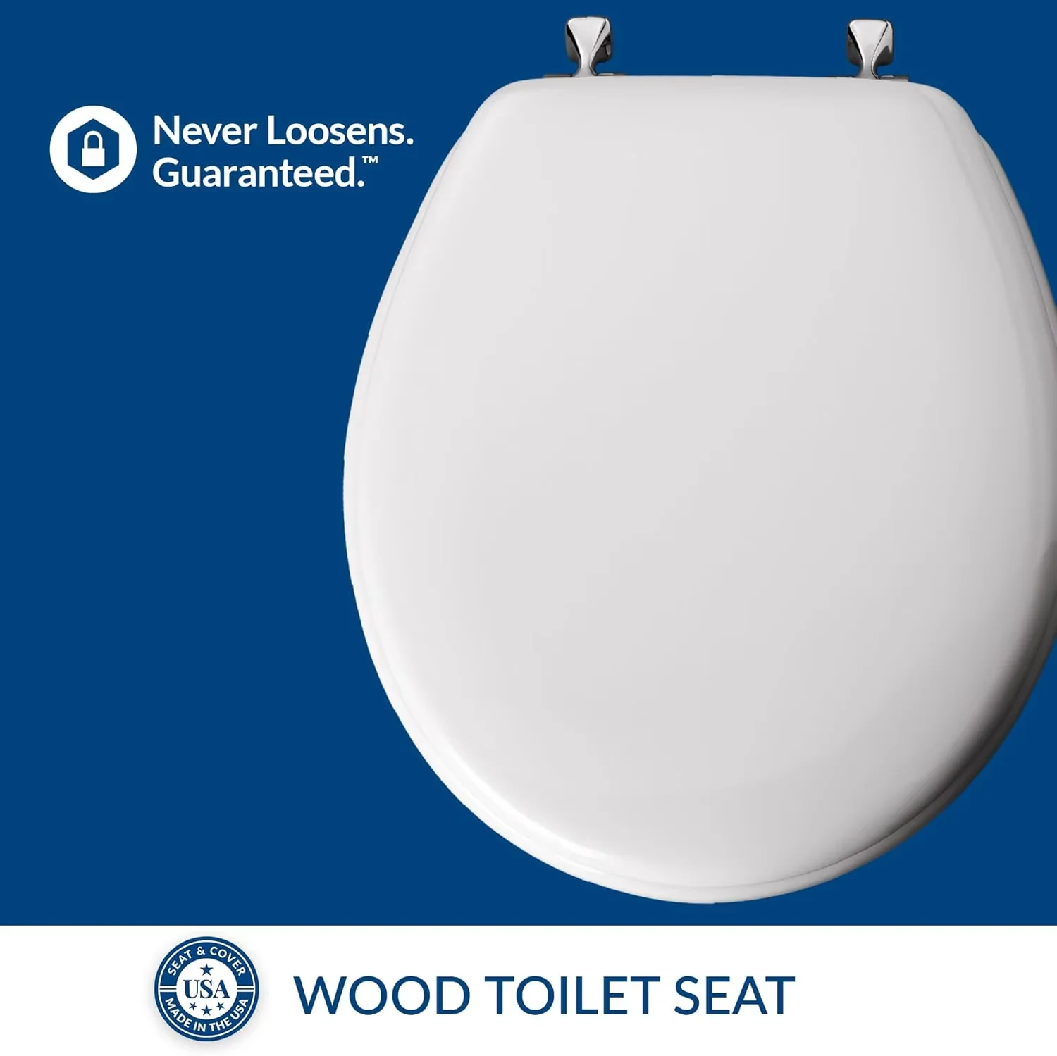 Premium Toilet Seats And Lid with Hardware Included, Seat Secure - White Wood Model AD3C4B