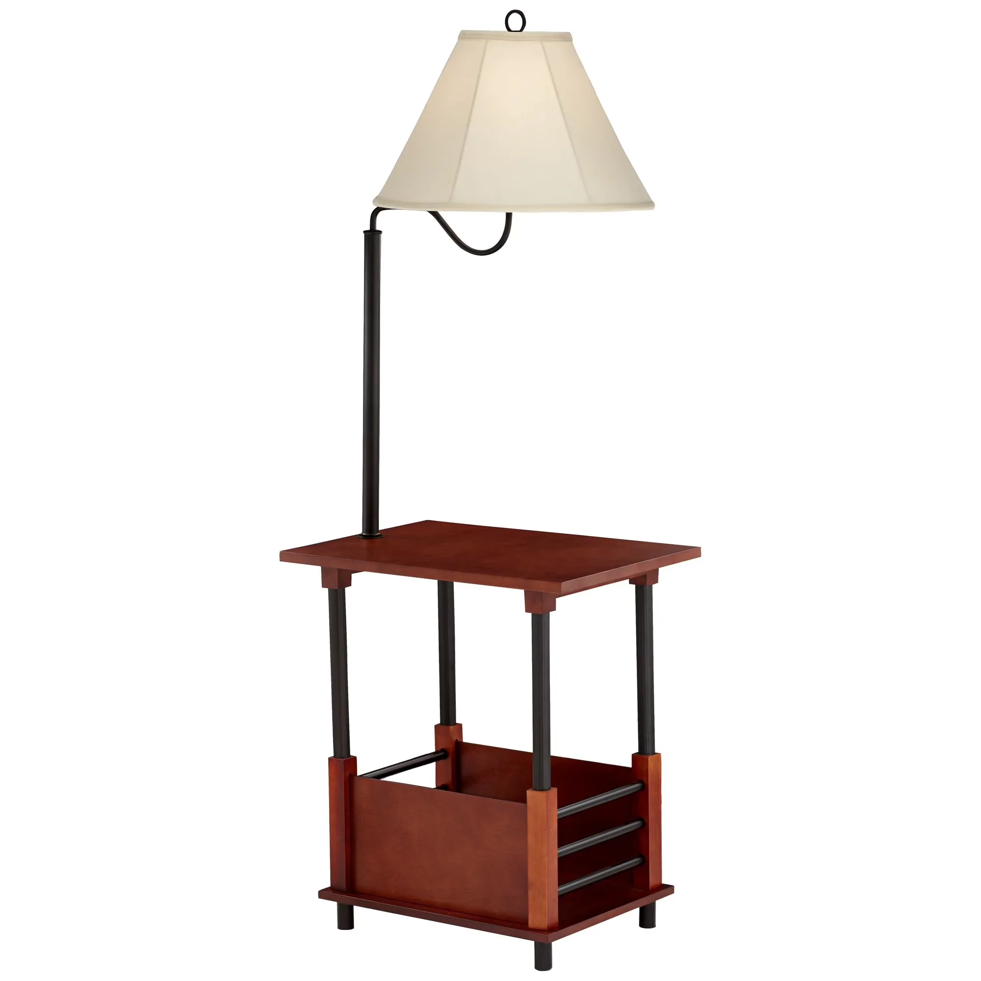 Modern Floor Lamp with LED, Swing Arm Lamps, Marville Mission Rustic Farmhouse - Wood Brown Model BD4841