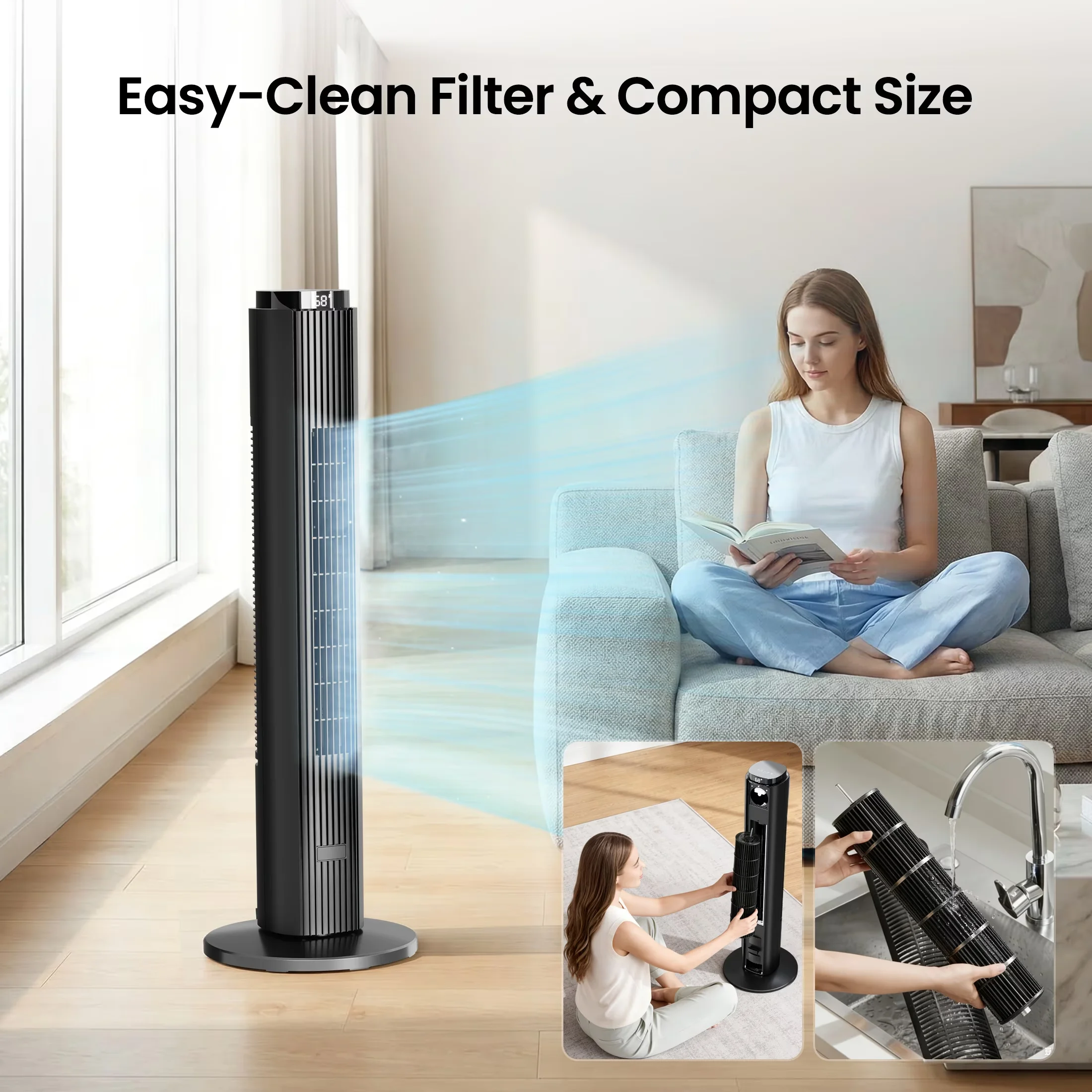 Fans In Cooling Innovative with LED, Timer - Plastic Black for Bedroom, Home Model 7027E4