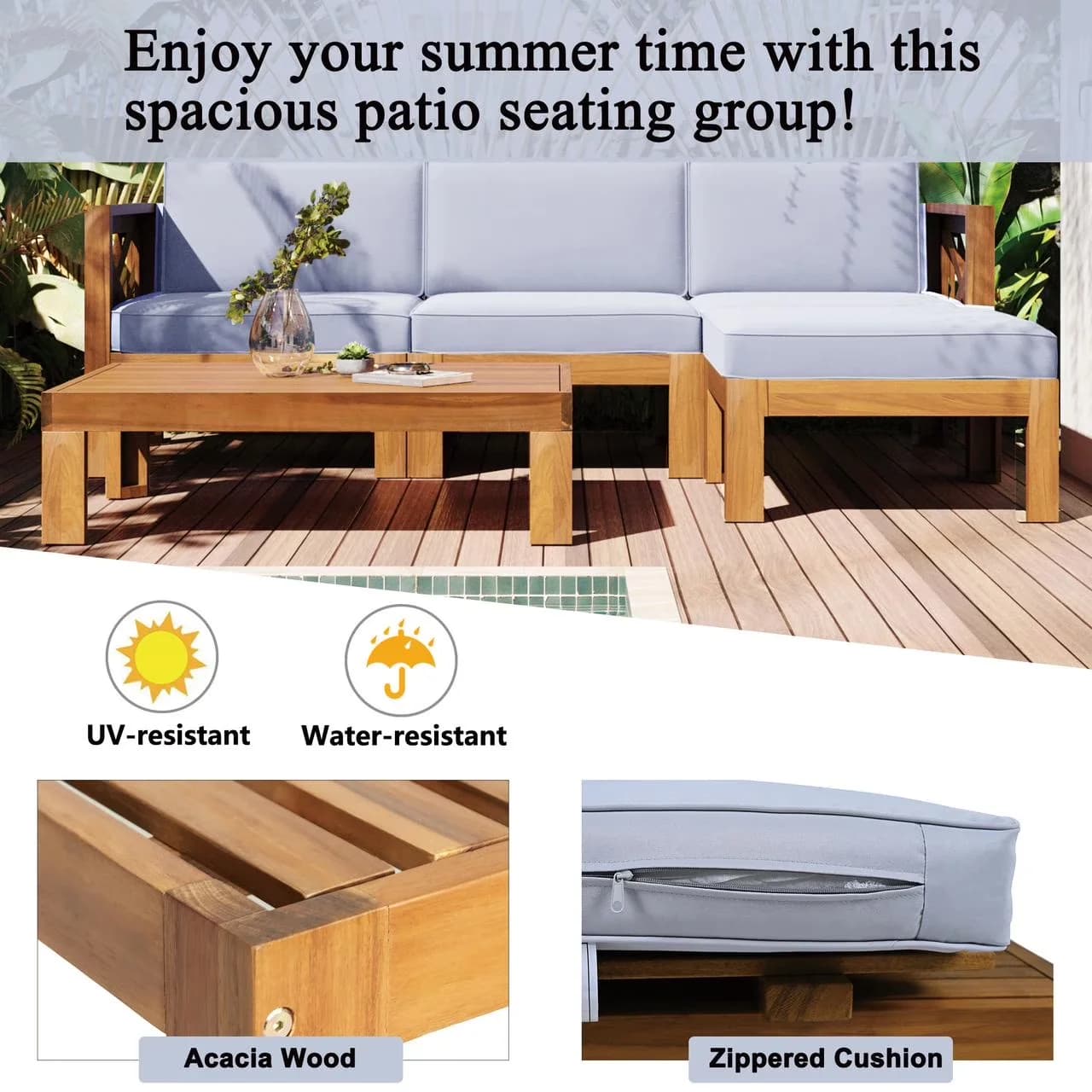 Sleek Outdoor Sofas Sectional with Uv Resistant, Weather-Resistant - Off-White Wood Model 3A5C30