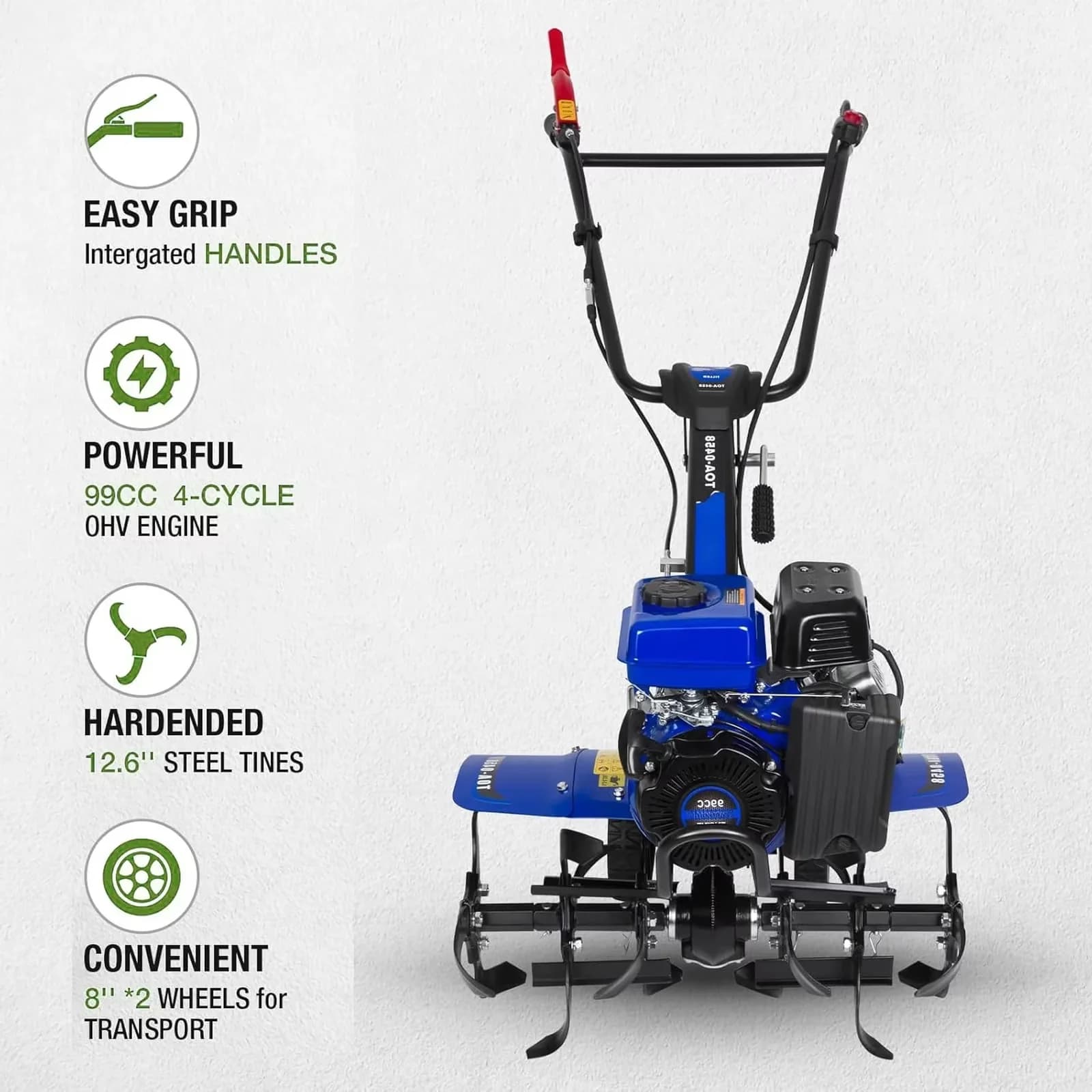 Reliable Trillers Cultivator with 11.8 Inch Max Depth, Adjustable Width Tines, Handle and Wheels - Model A07CEA