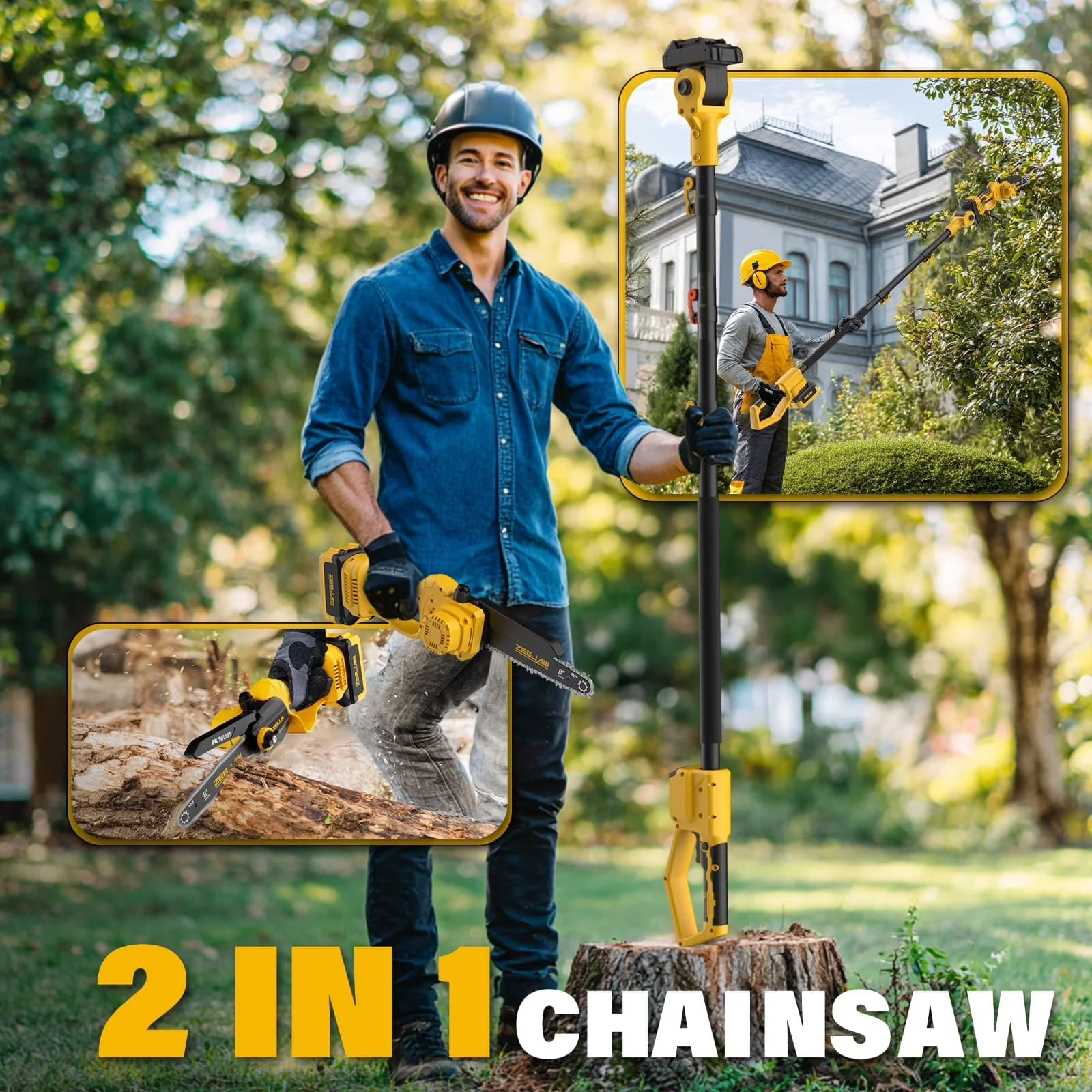 Professional Pole Saw with Battery, 21V, Telescoping - 2-IN-1 - Traditional Style Model F68B8B