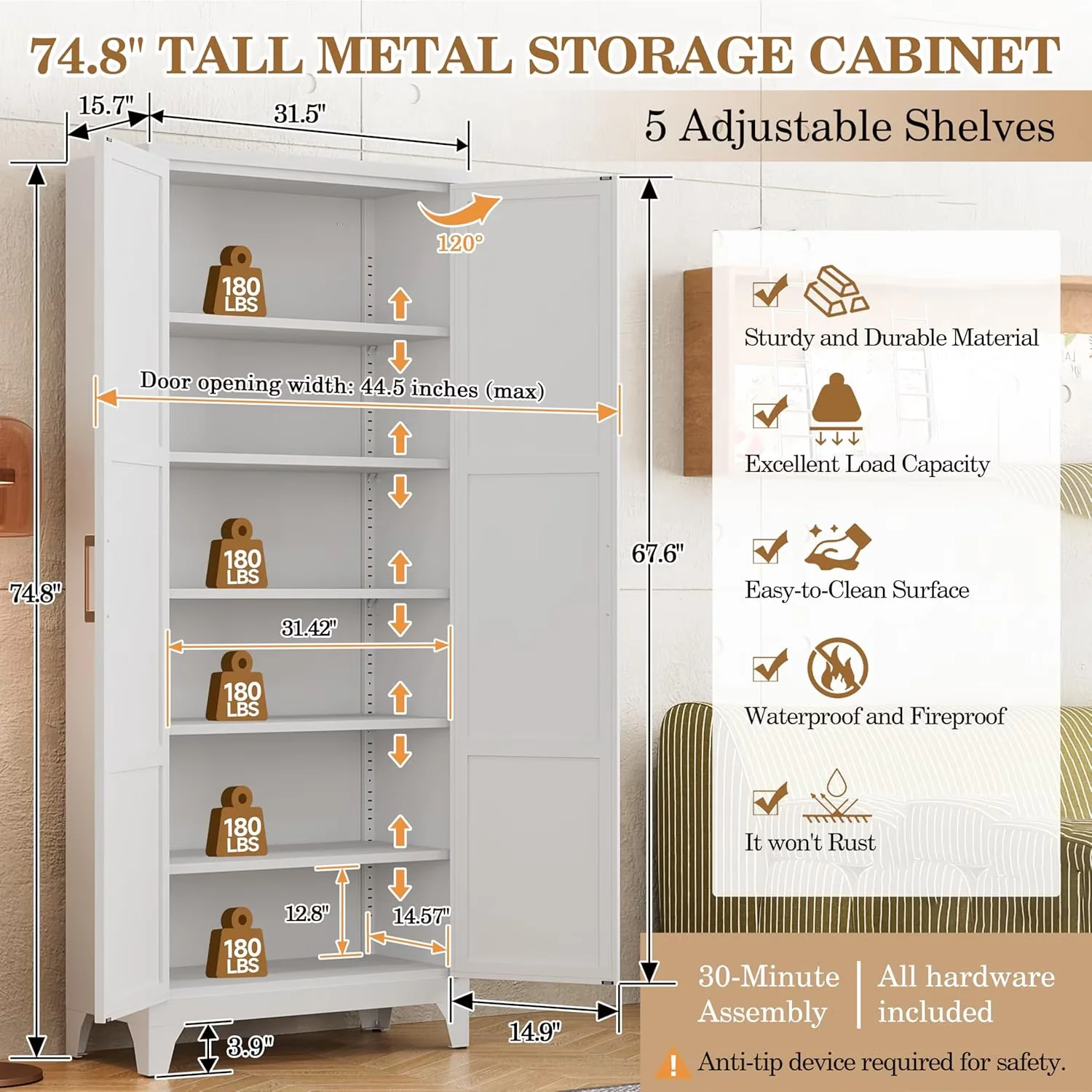 Durable Kitchen Renovation with Modern, Adjustable Shelves - Metal White Model A0C55C