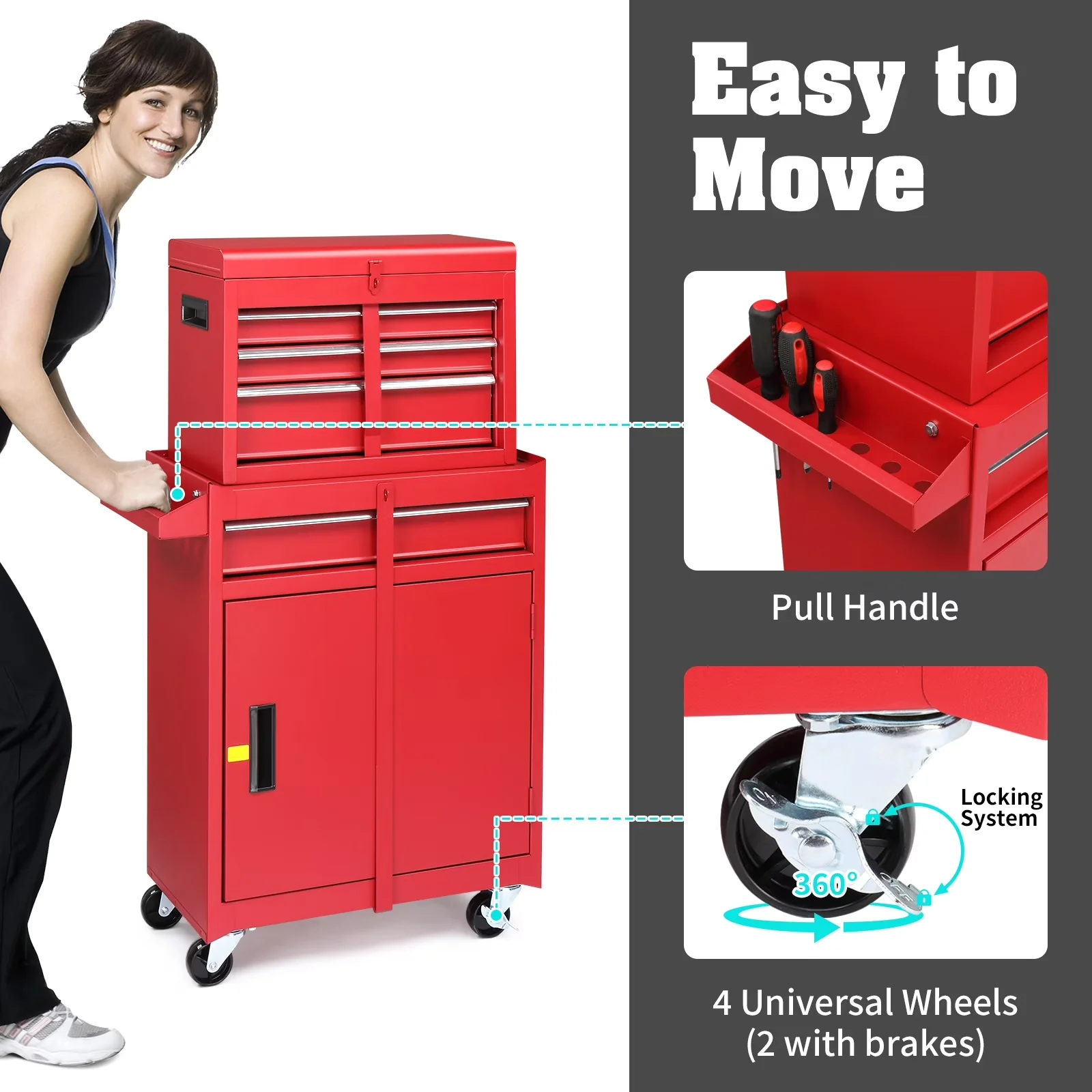 Toolstorage Essential with Carrying Handles, Lockable, Wheeled - Metal Red Model 30A007