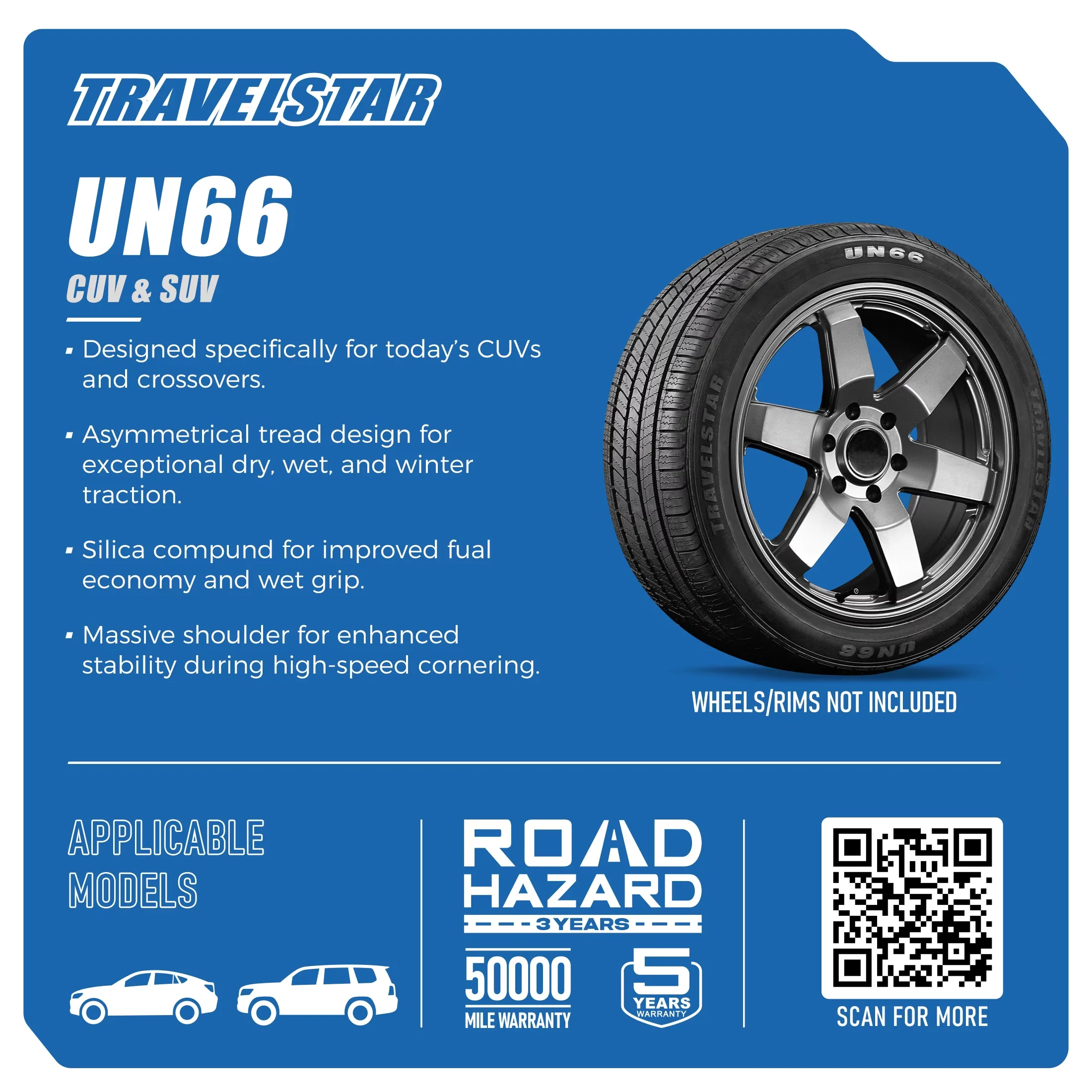 Stylish Suv Tire with 98V, Wet Or Dry - UN66 for Daily Use Model 826BB3