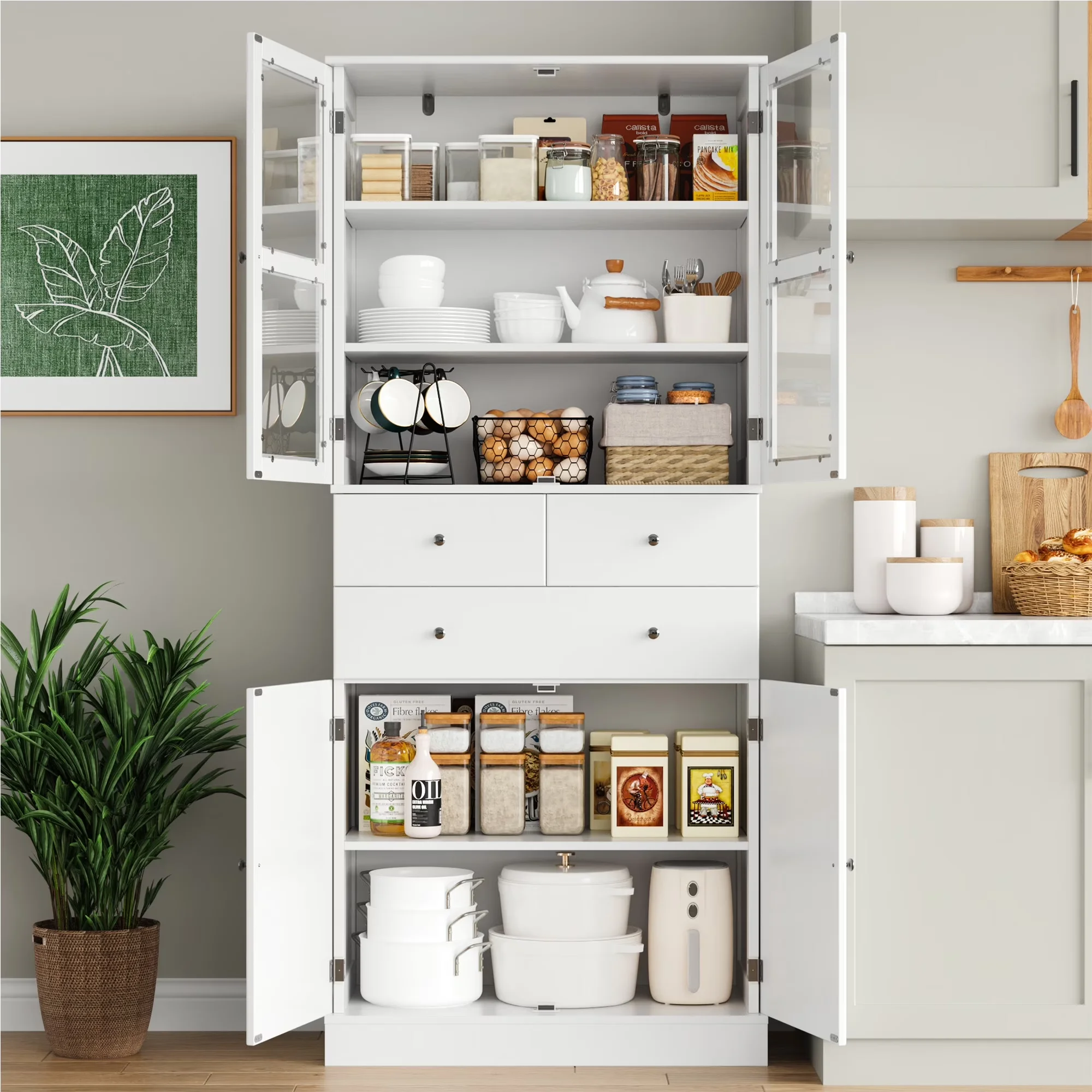 Kitchen Renovation Efficient with Scratch-Resistant, 5-Tier Shelves & 3 Drawers - Wood for Dining Room, Kitchen Model E8F58A