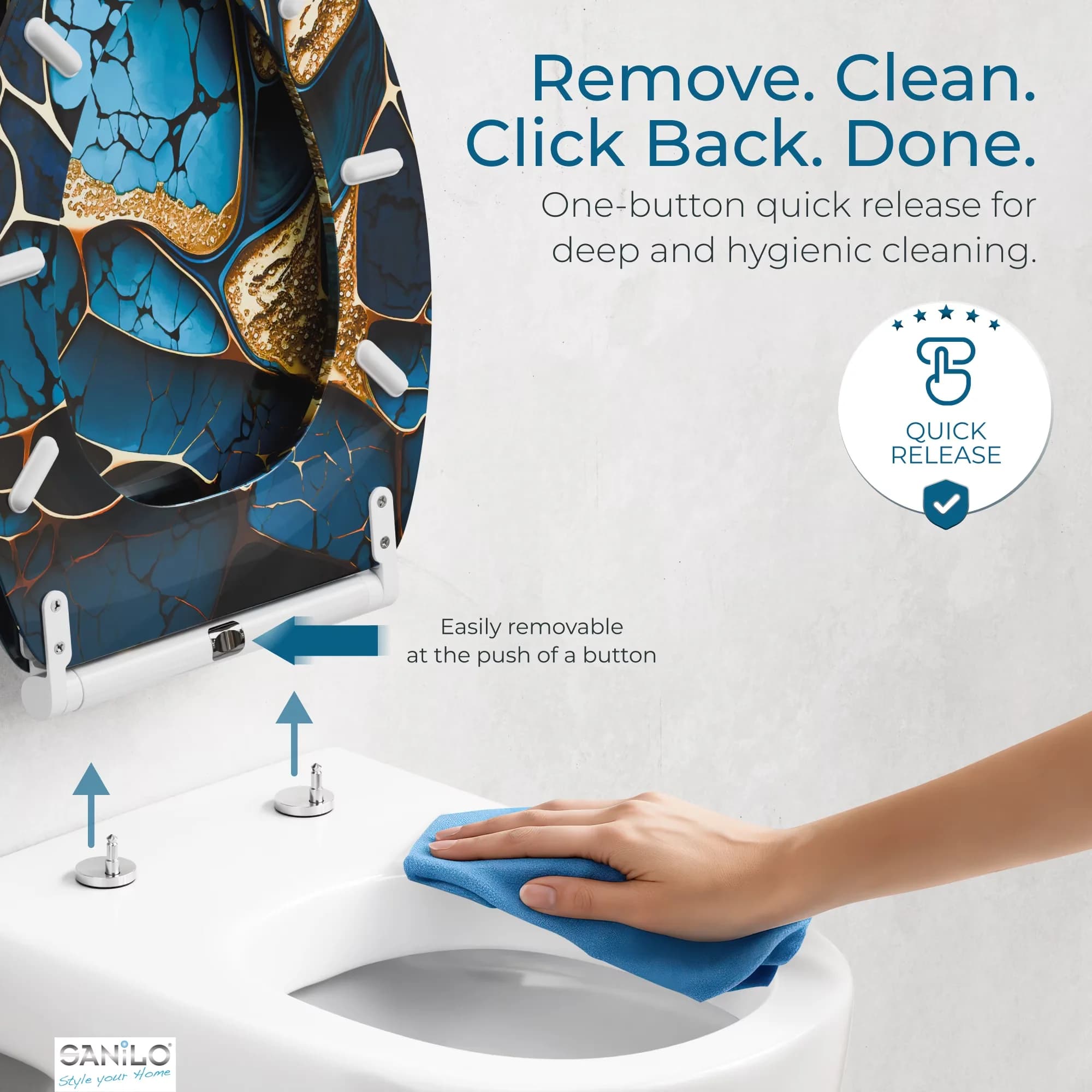 Versatile Toilet Seats And Lid with Easy To Install, Adjustable - Molded Wood Blue Model 9CFAC8