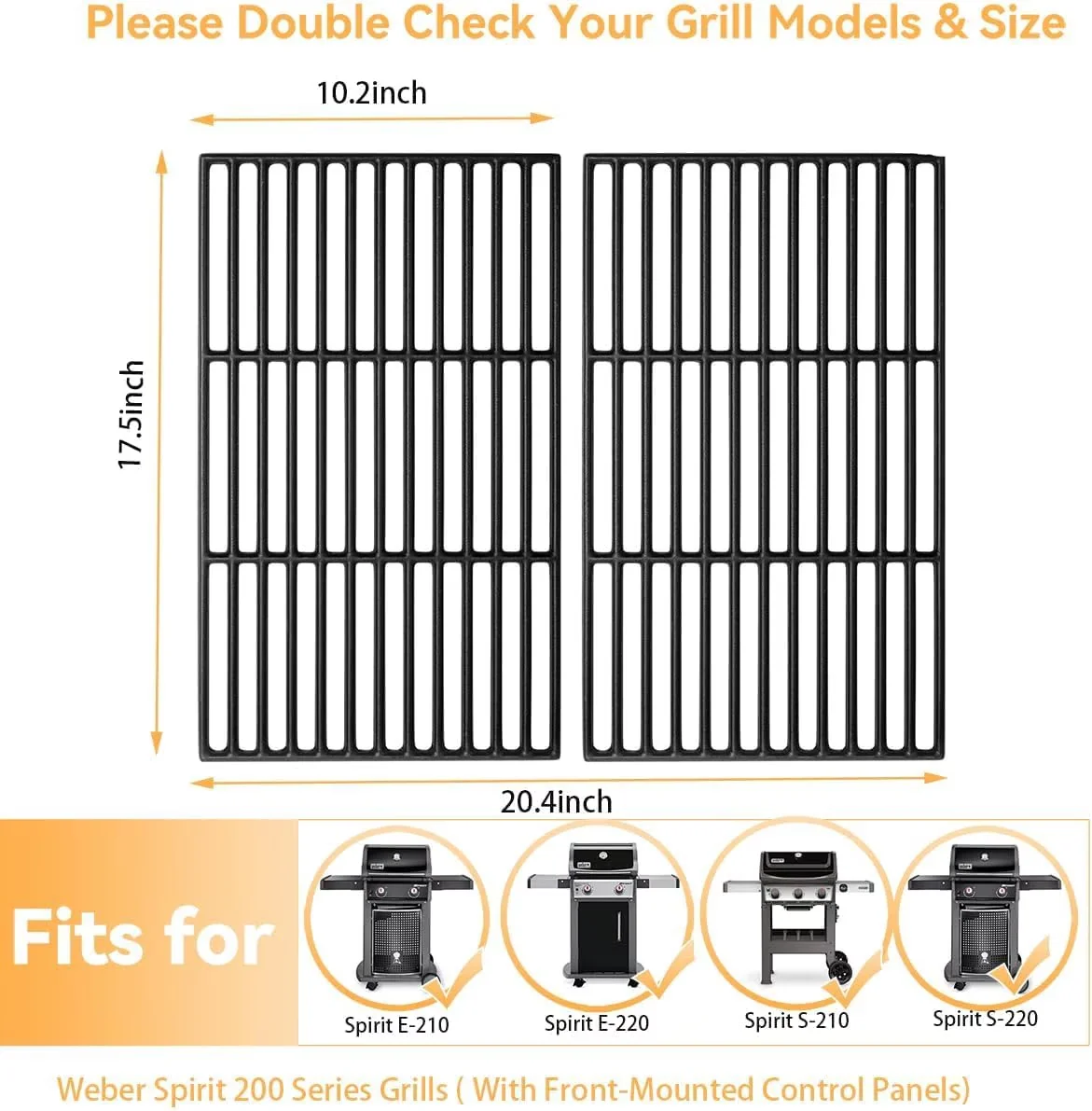 Flat Top Grill Innovative with Spirit E210 7637 17.5" Grates - Cast Iron Model B2A899