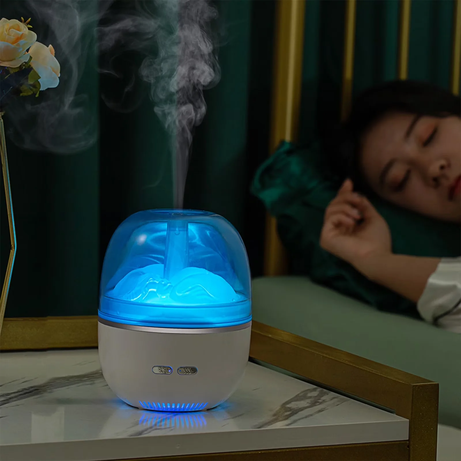Stylish Humidifier with Light Modes, Night Light, Mist Mode - Plastic White for Bedroom, Large Model 4B9055