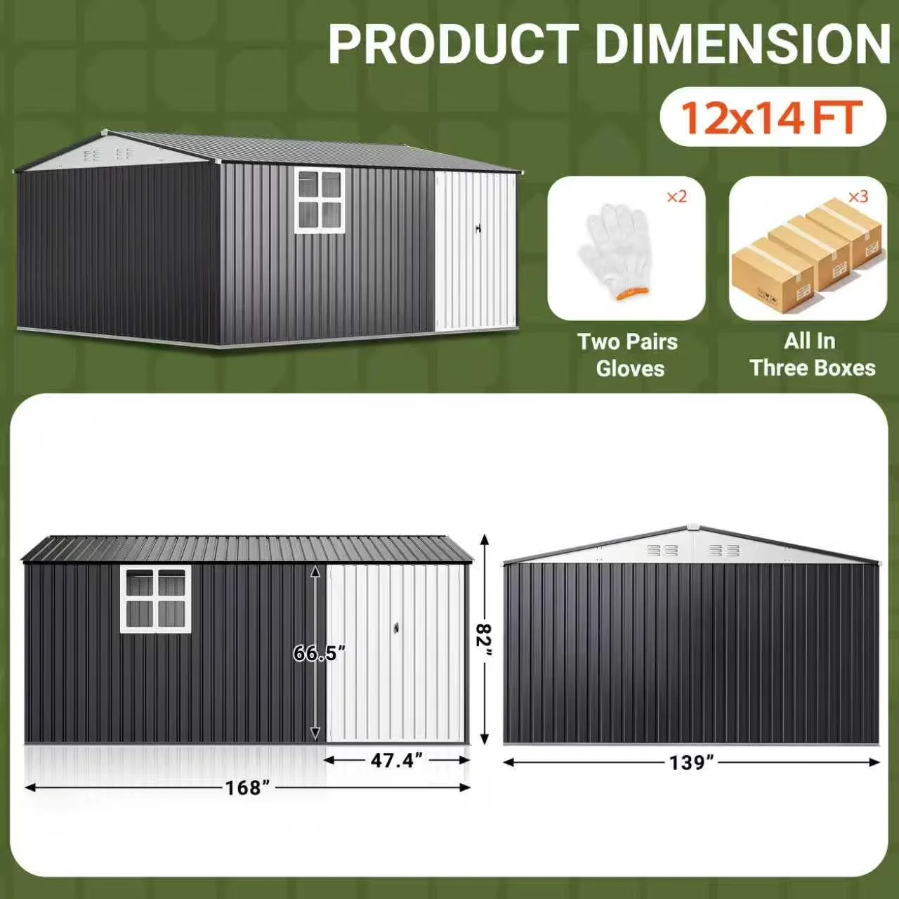 Shed Innovative with Uv Resistant, Water-Resistant, 12'x14' Outdoor Metal Storage Garden - Metal Gray Model BF9750