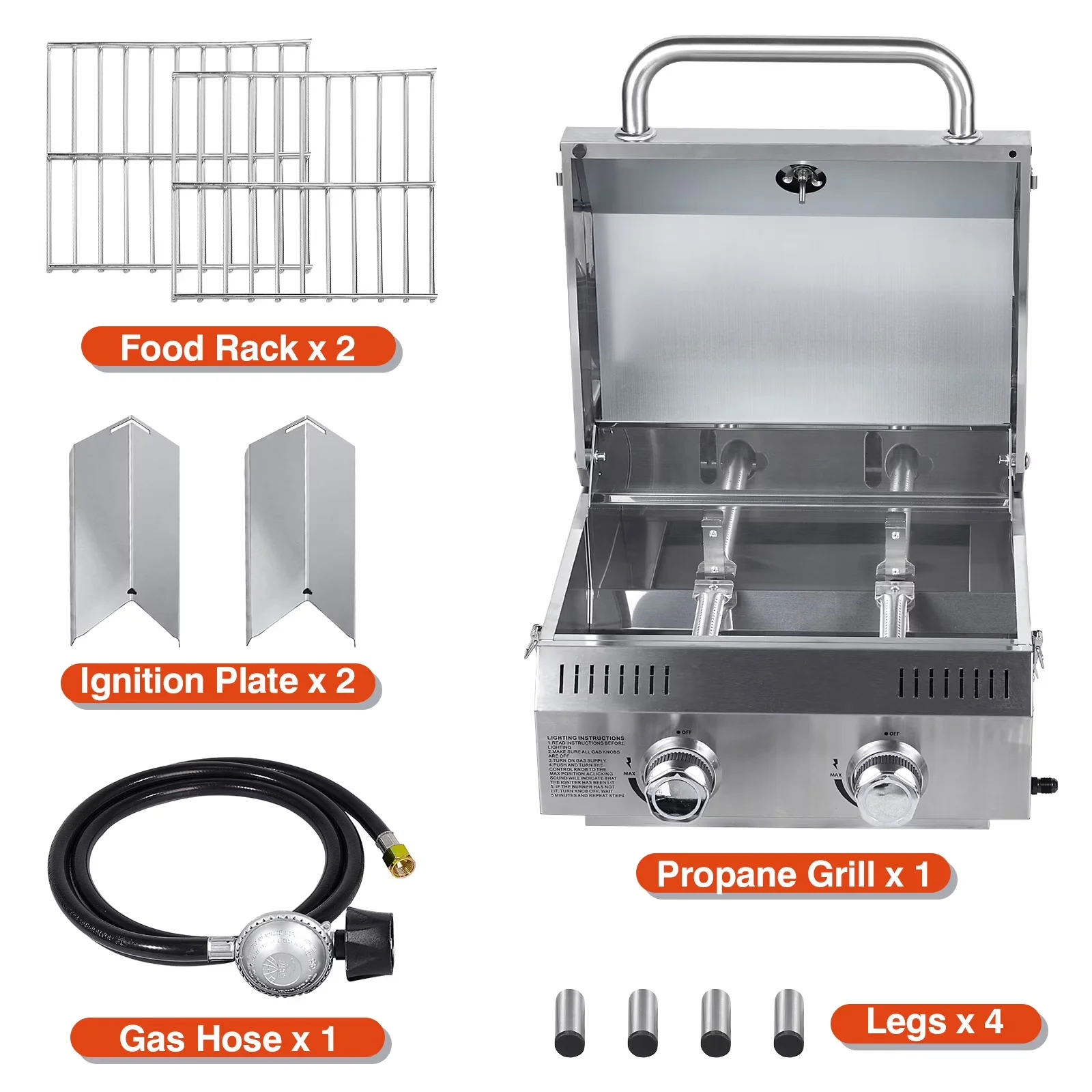 Gas Grill Modern with 20000 BTU, Portable, Rust Resistant - Stainless Steel Model CB7788