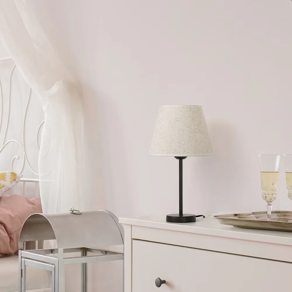 Innovative Lamp with Modern, White Linen Shade - Metal Black - Easy to Use Model 776E2A