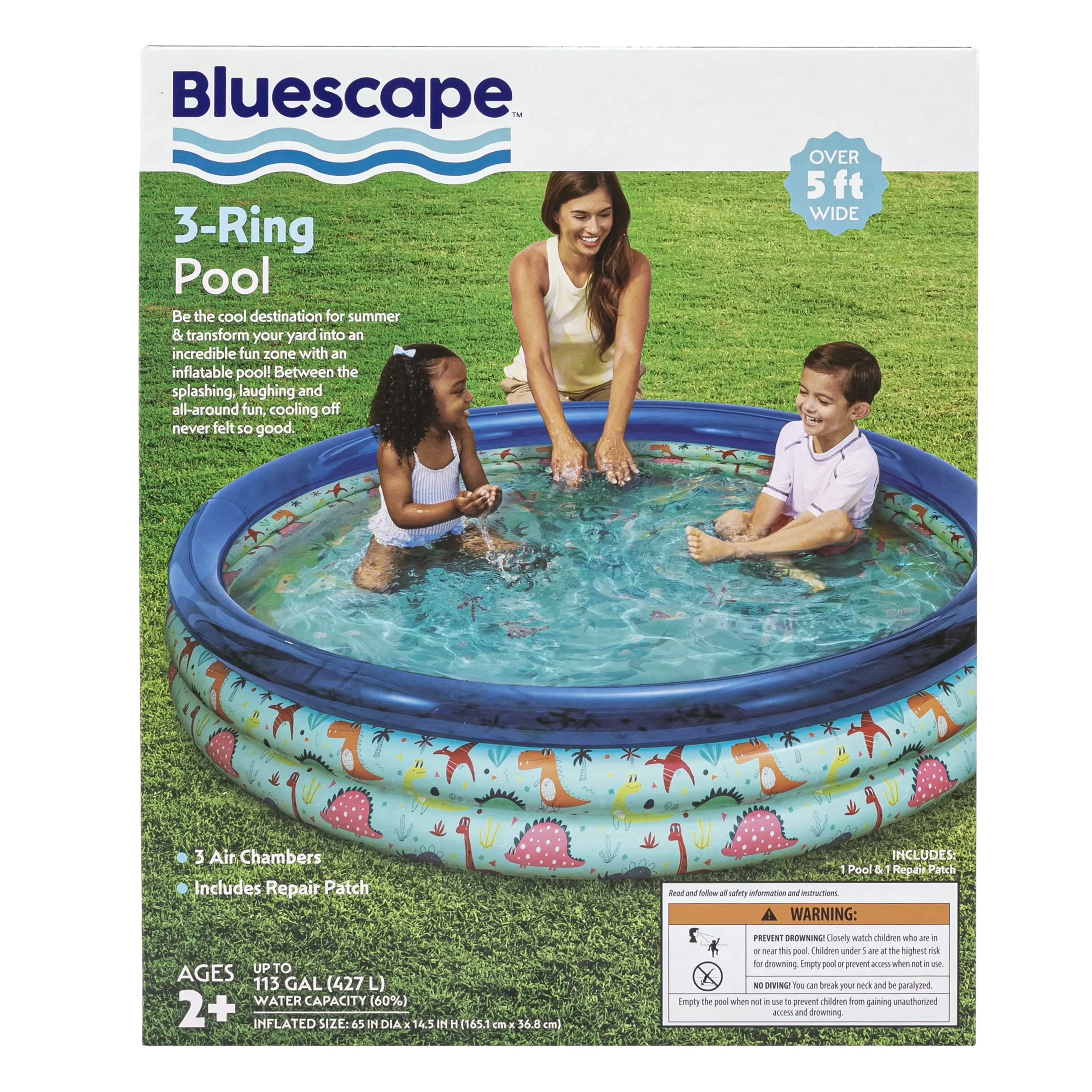 Quality Inflatable Pool with Puncture Resistant, Inflatable 3-ring pool for backyard - Blue Model B65EAA