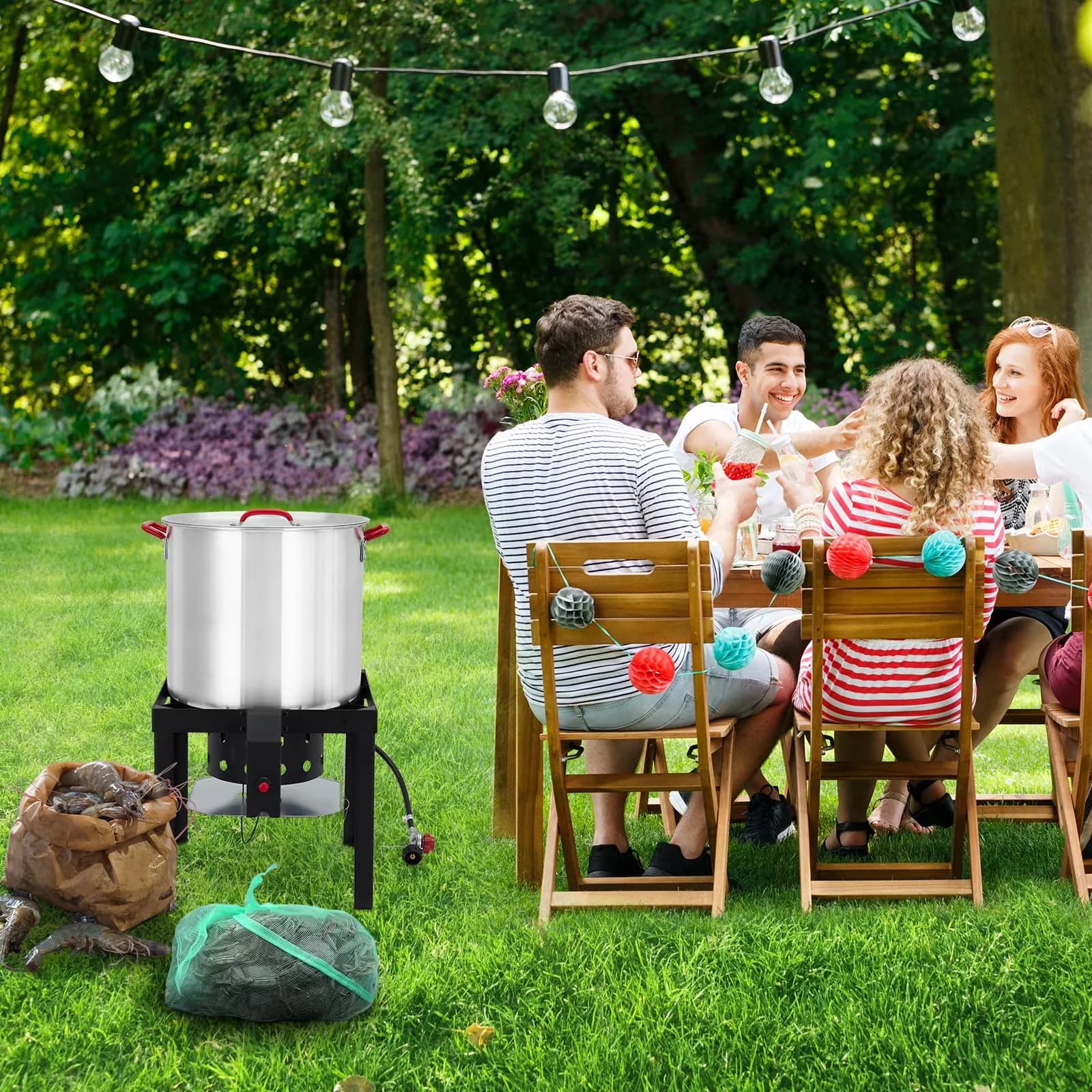 Outdoor Fryer Innovative with Heat Resistant Handle, Seafood Boil Pot, Strainer Basket - Aluminum Silver for Outdoor Model 6BEBF3