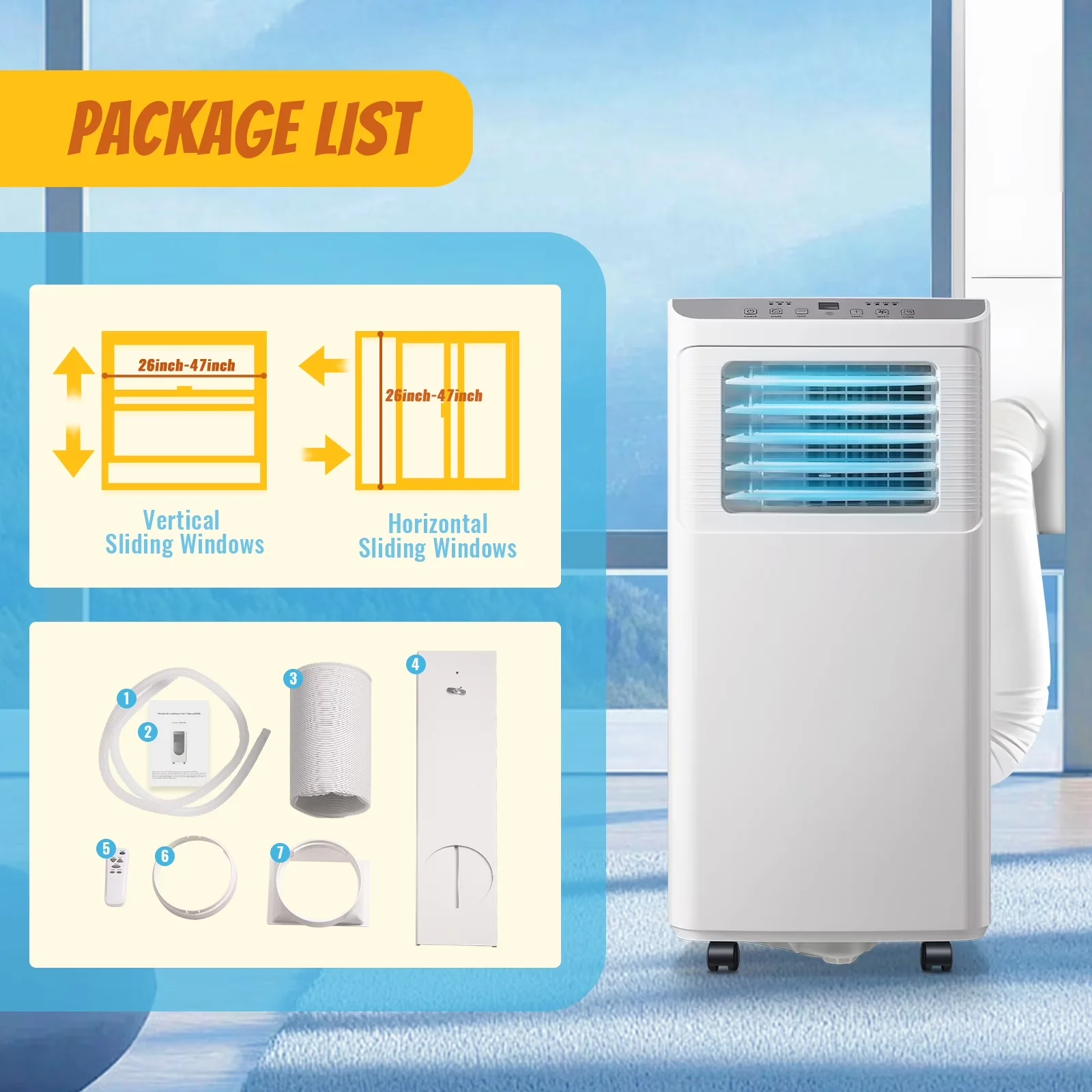Air Conditioner Innovative with 8000 BTU, Timer, Variable Speed - Portable Model 8CB6AD