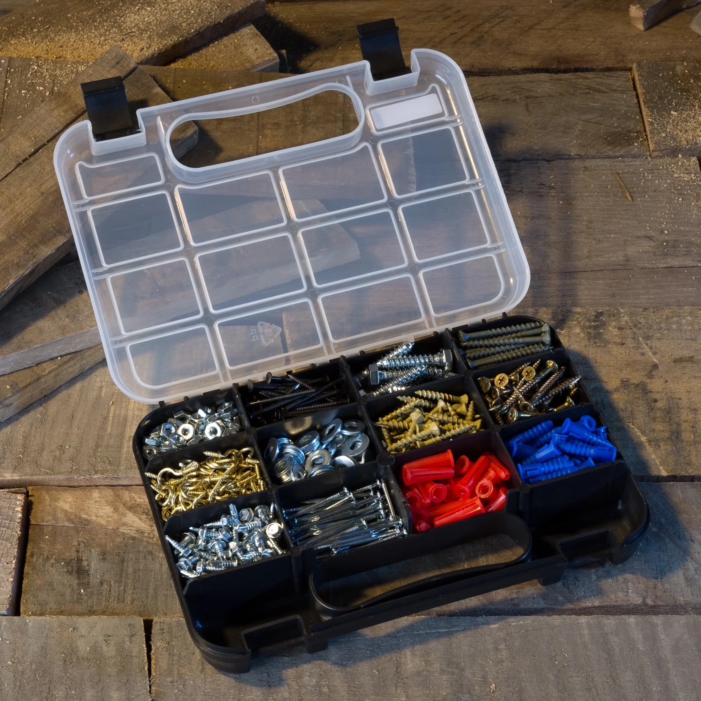 Efficient Toolstorage with Storage, Secure Locks & 14 Small Compartments - Plastic Black Model 63A5C7