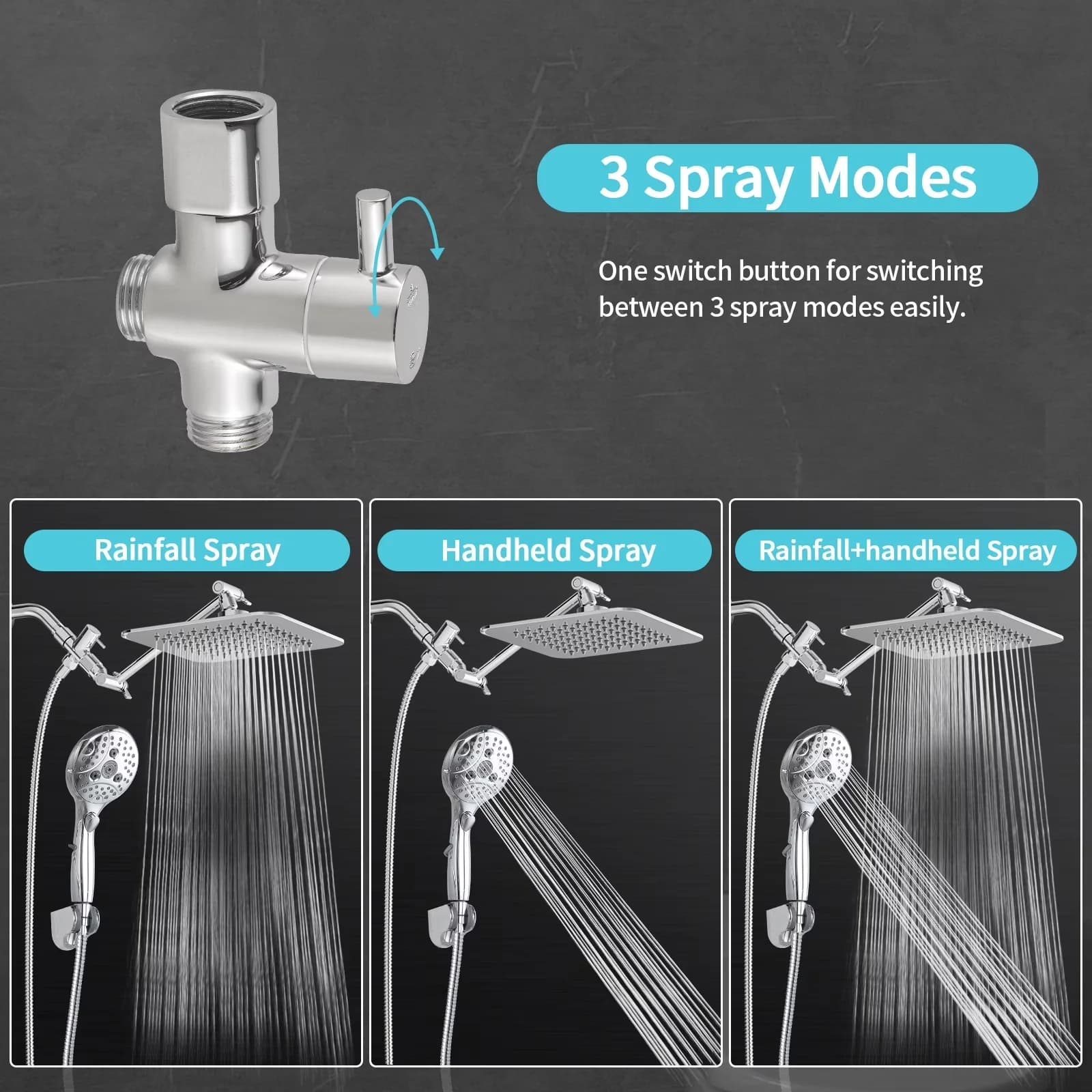Stylish Shower Head with Adjustable, High Pressure Heads, 8” Rain - Stainless Steel 8" Model B1E302