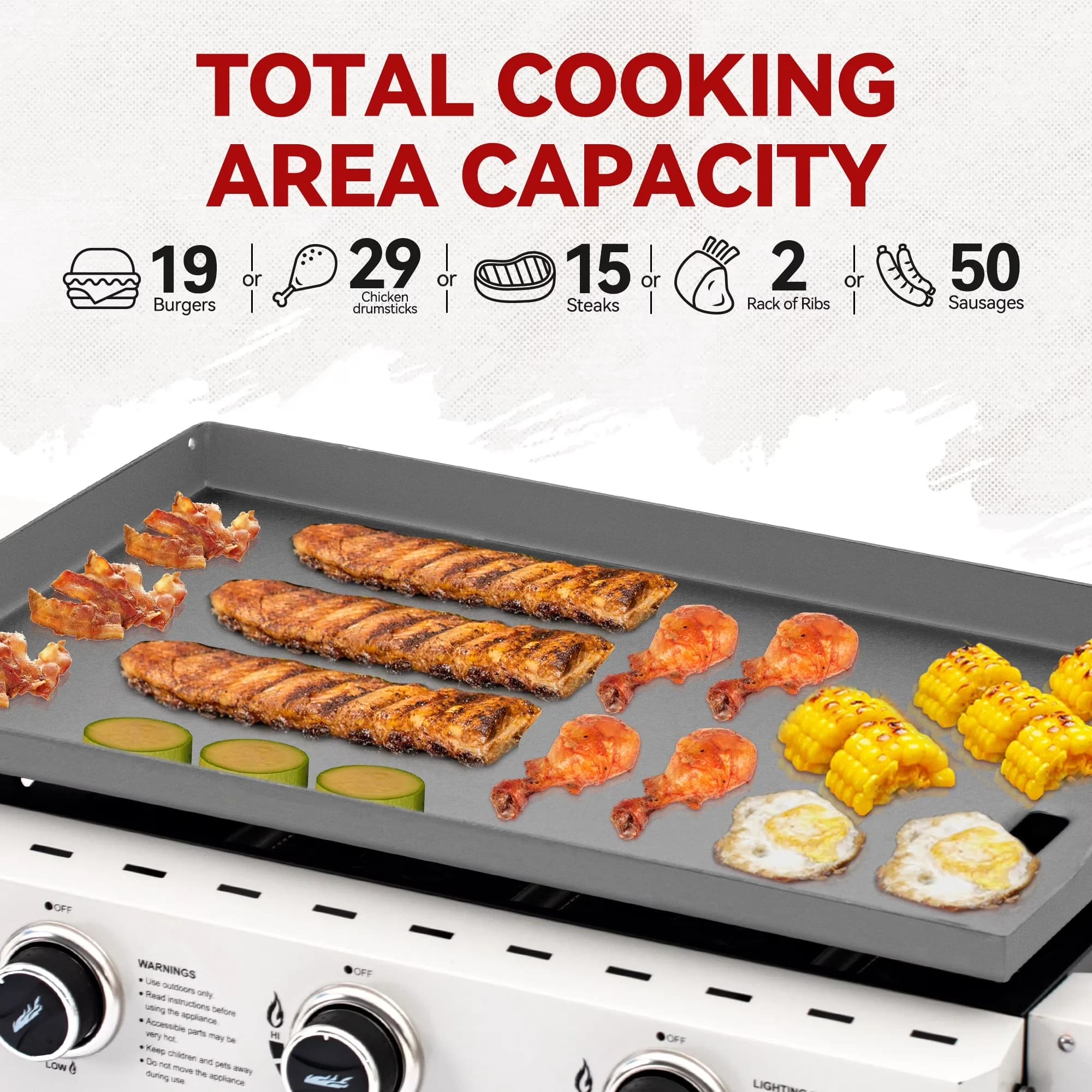 Modern Flat Top Grill with Collapsible Side Shelves, Griddle - White Steel (Main Body), Pre-Seasoned Steel (Griddle Top) Model 4BF9CC