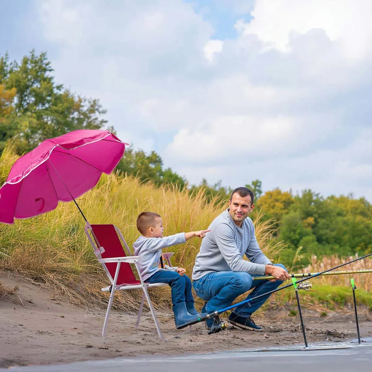 Modern Beach Chair with Folding, 265lbs Capacity, 1. Material: Iron, PE Oxford Cloth - Pink Model D24FAD