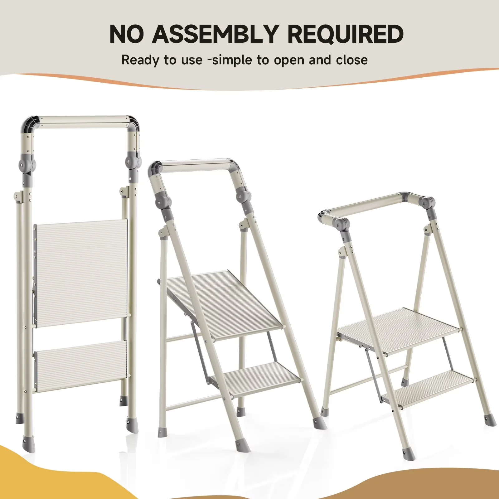 Ladders And Step Stool Stylish with Foldable, Anti-Slip, 2-Step Ladder - Smoky Gray Alloy Steel for Kitchen, Bathroom Model 532449