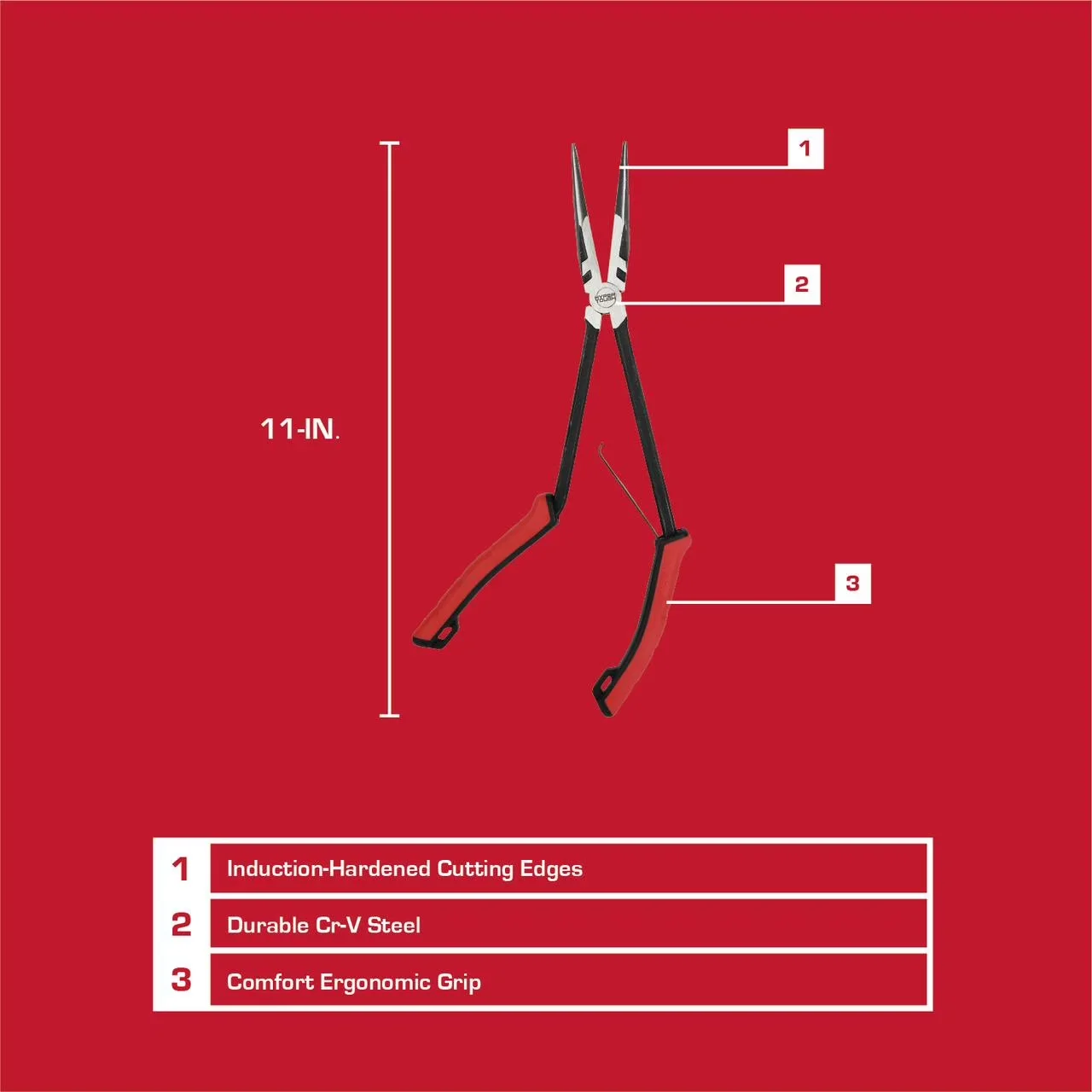 Essential Hand Tool with Comfort Grip, Dual Material Comfort Grips - Red 11" Model 00DE83