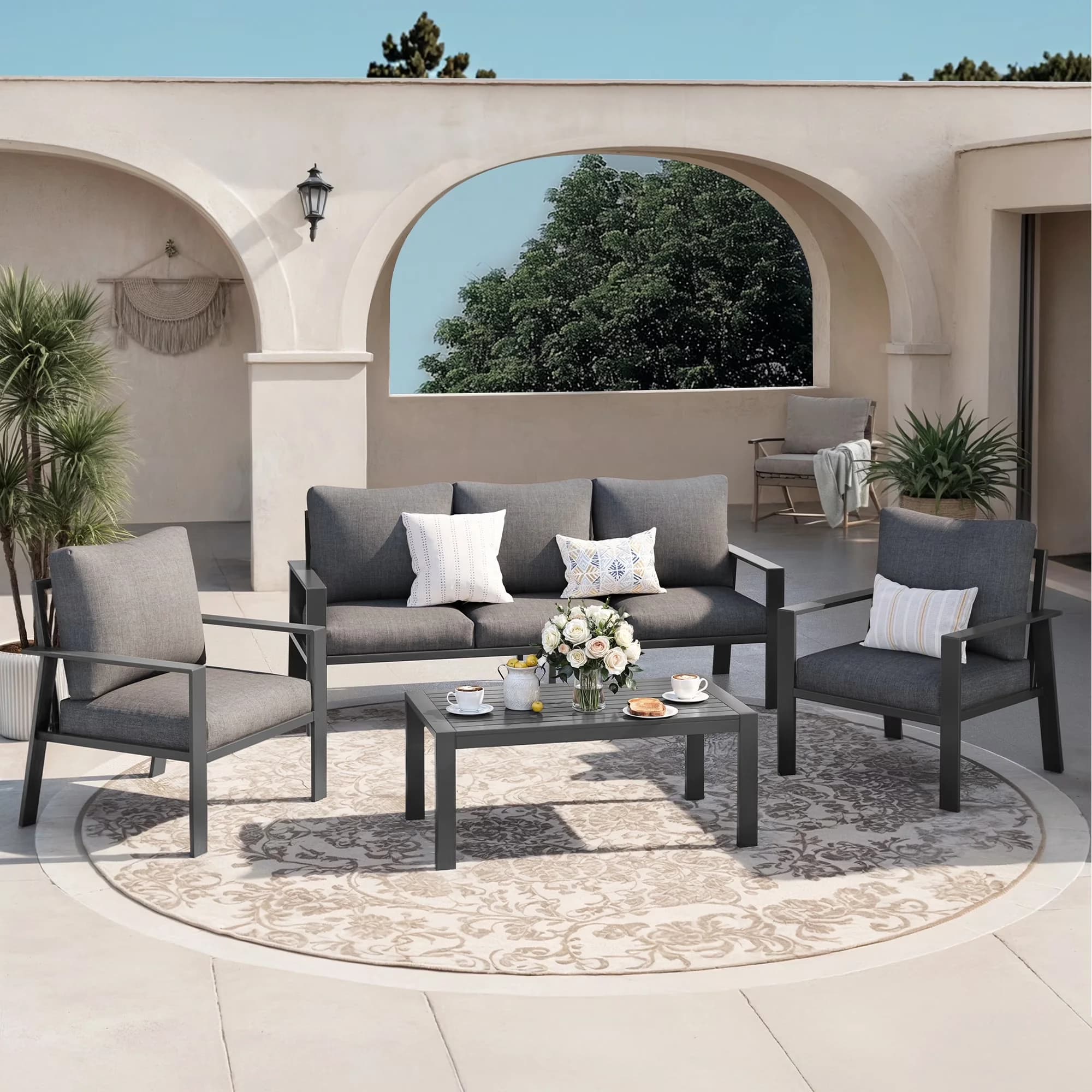 Premium Patio Conversation Set with Weatherproof, Coffee Table - Aluminum Gray Model 72AF62