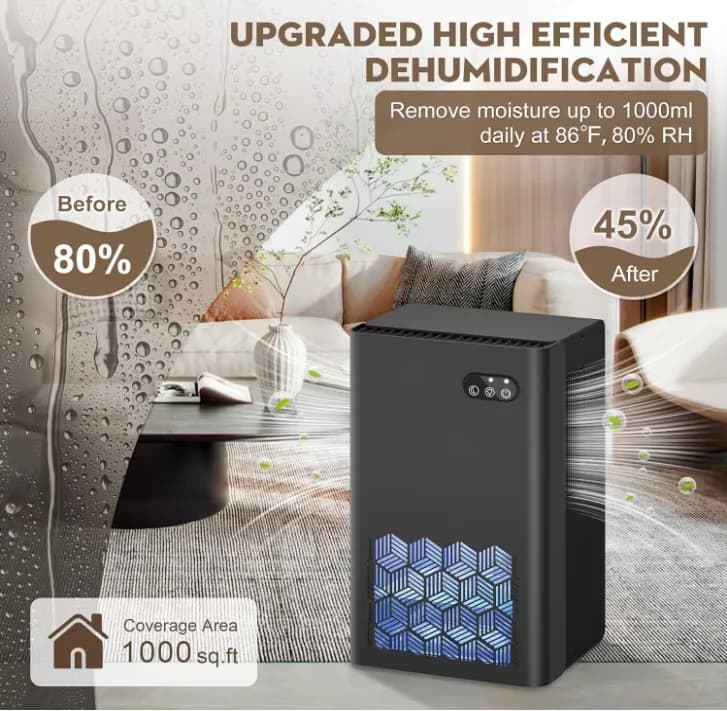 Professional Dehumidifier with LED, Bucket Full Indicator, Automatic Shut-Off - Black for Home Model 465B44