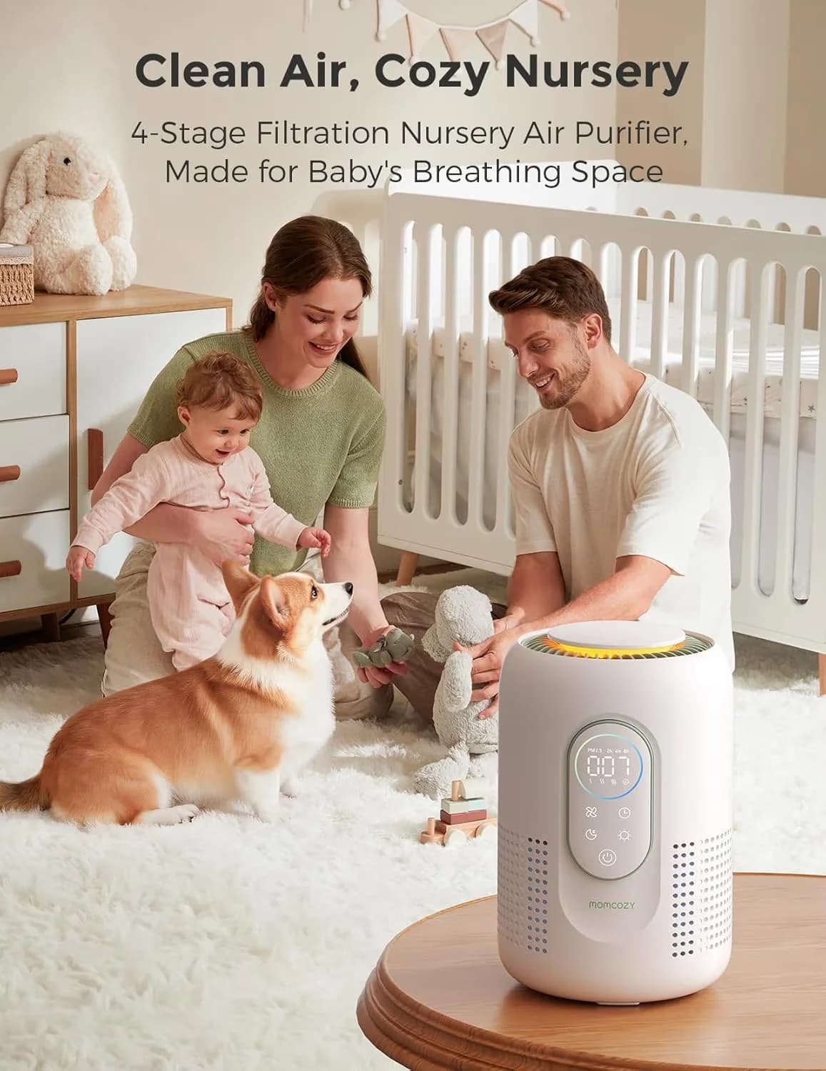 Air Purifier Durable with 4-Filter System, Dimmable Night Light, 21 dB Sleep Mode - White Model B661B4