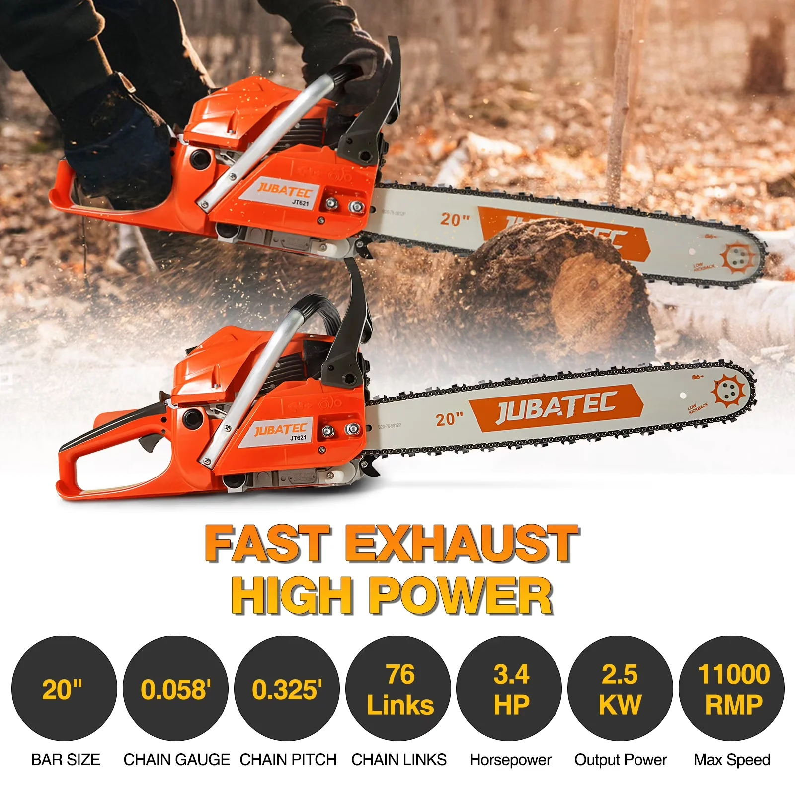 Efficient Chainsaw with Chain Brake - Orange 20 inch for General Purpose Model 72C3A3