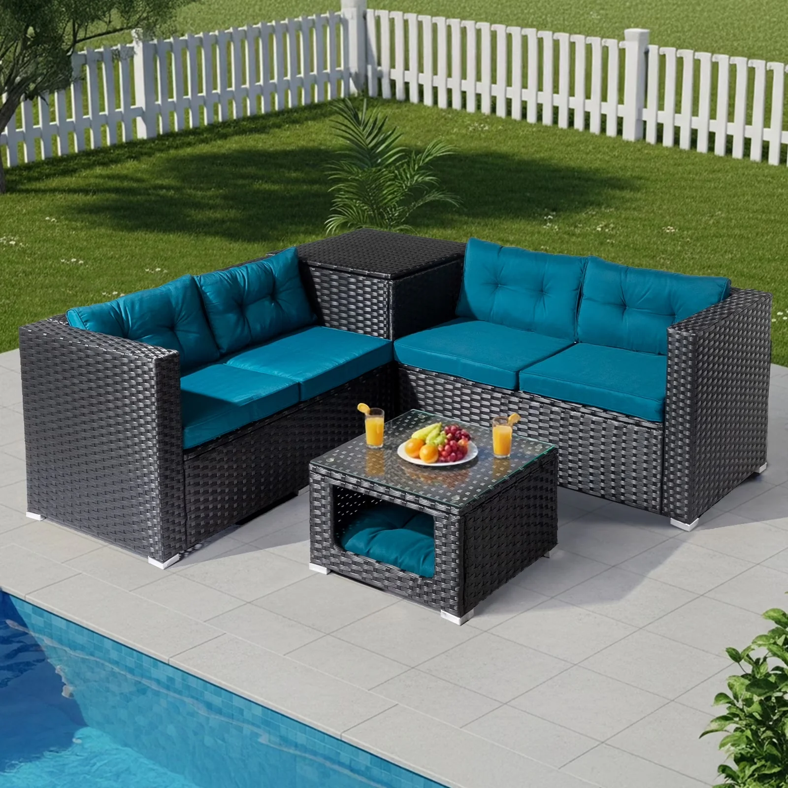 Essential Outdoor Sofas Sectional with Contemporary, Weather-Resistant - Green Wicker / Rattan Model 9FB7F0
