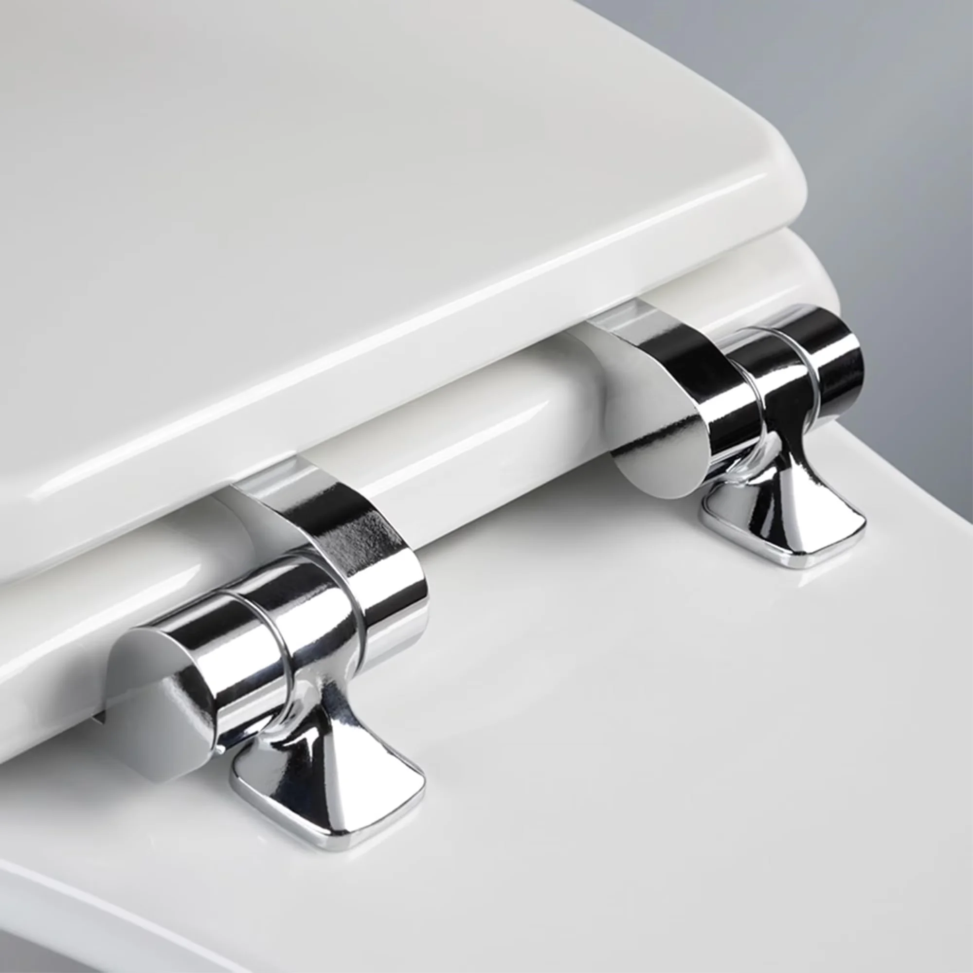 Toilet Seats And Lid Durable with Seat Secure, Benton White Elongated Enameled Wood, Soft Close & Chrome Hinge Seat - Enameled Wood White Model DD9301