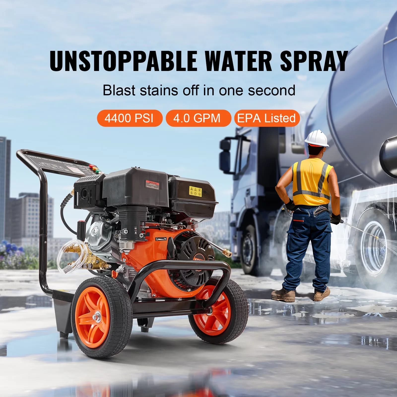 Compact Pressure Washer with Quick Connect Tips, 26 ft High Hose - Compact and Portable Model E62C5D