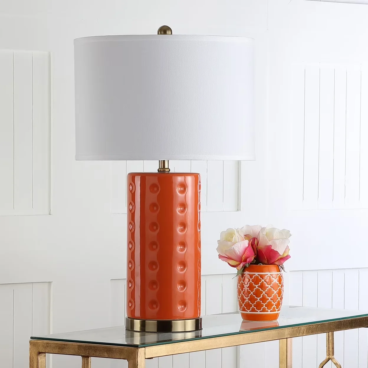 Versatile Table Lamp with Transitional, Contemporary, Set of 2 - Orange Ceramic Model 198F17