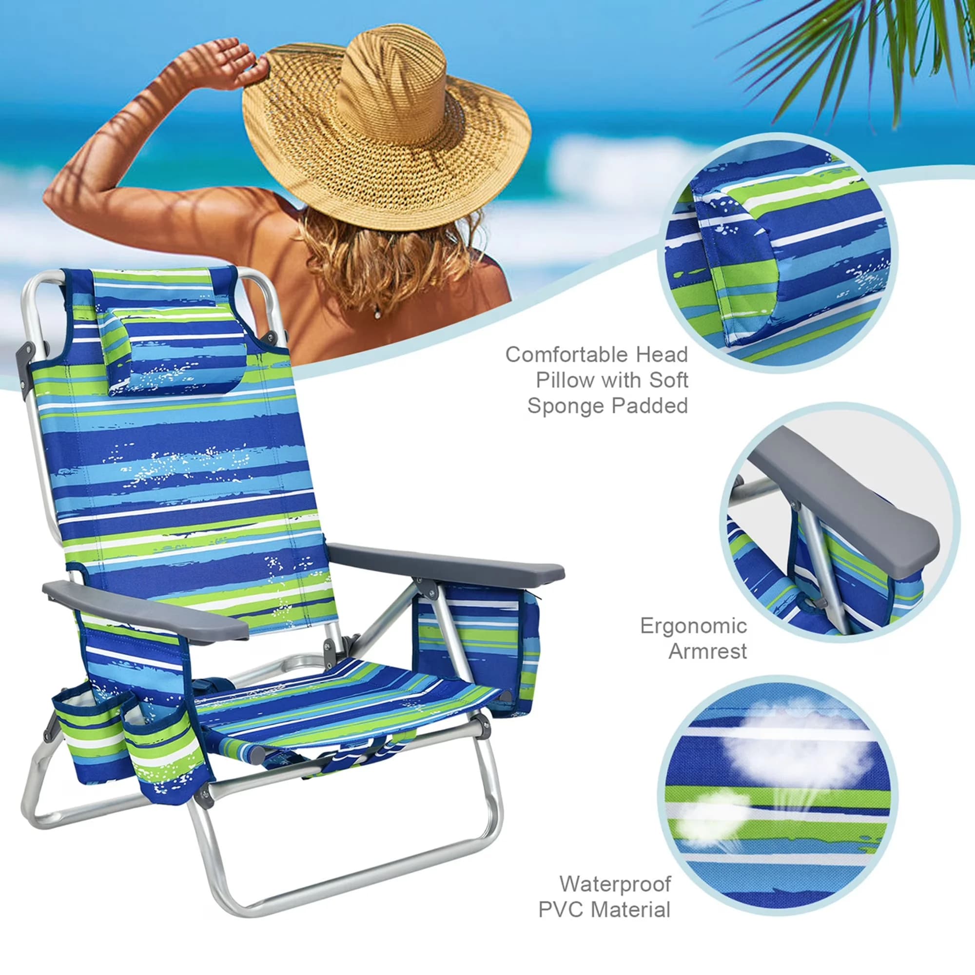 Beach Chair Innovative with Waterproof, Folding, Adjustable - Blue for Daily Use Model C3A961