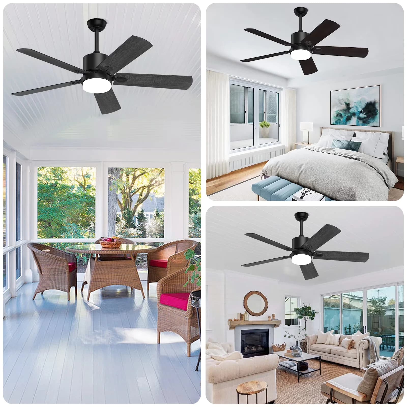 Ceiling Fan Compact with LED, 5 Wood Blades, 52'' - Light for Home and Office Model DE97C7