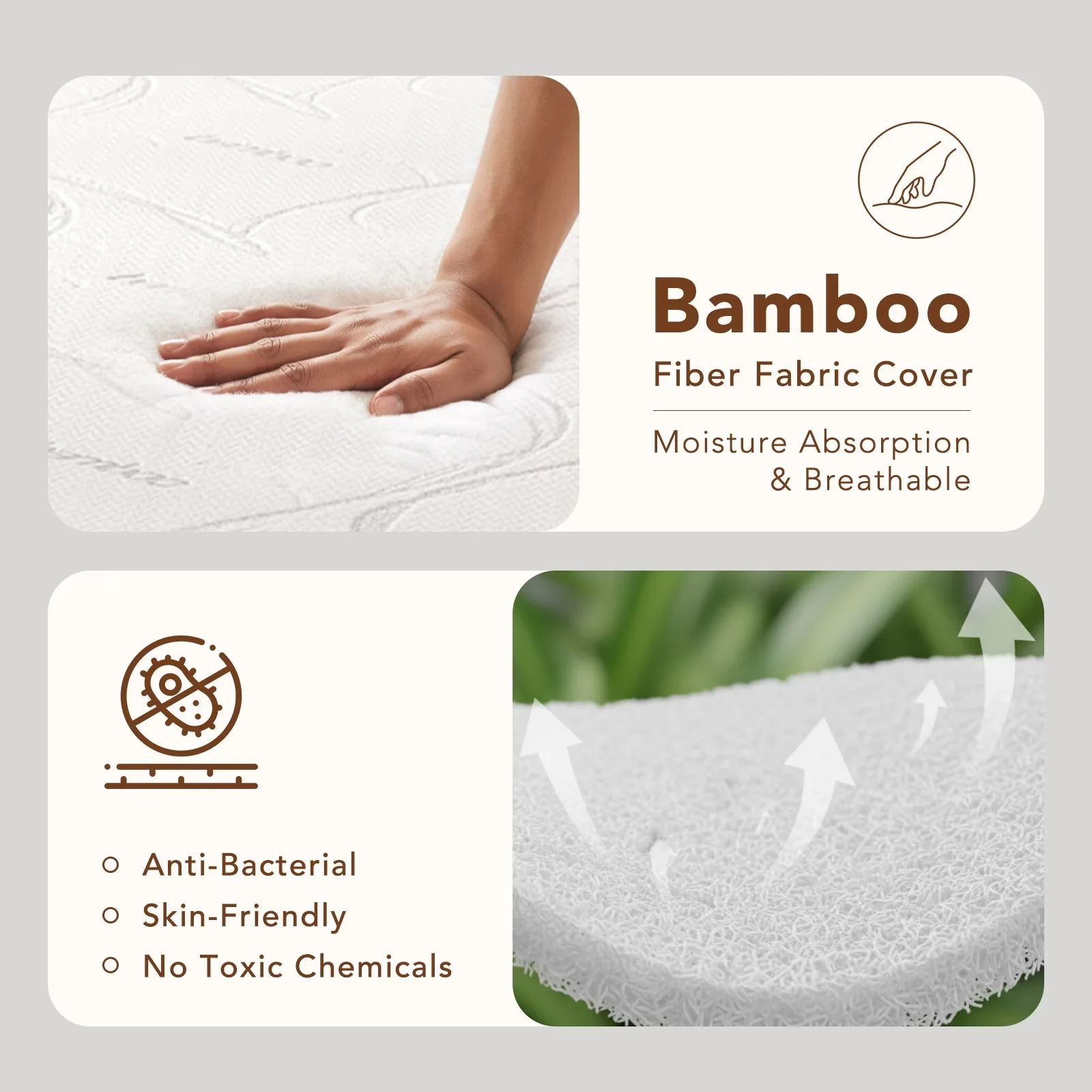 Mattresses Accessory Durable with Mattress-In-A-Box, Medium Firm - Bamboo White Model CC246D