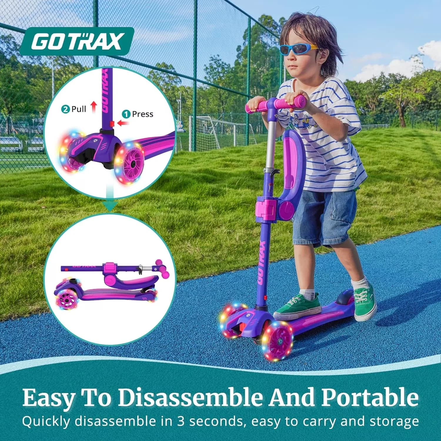 Innovative Scooter with Lightweight, Compact, Portable - Aluminum Alloy A6061 & Steel Purple Model 9F6D95