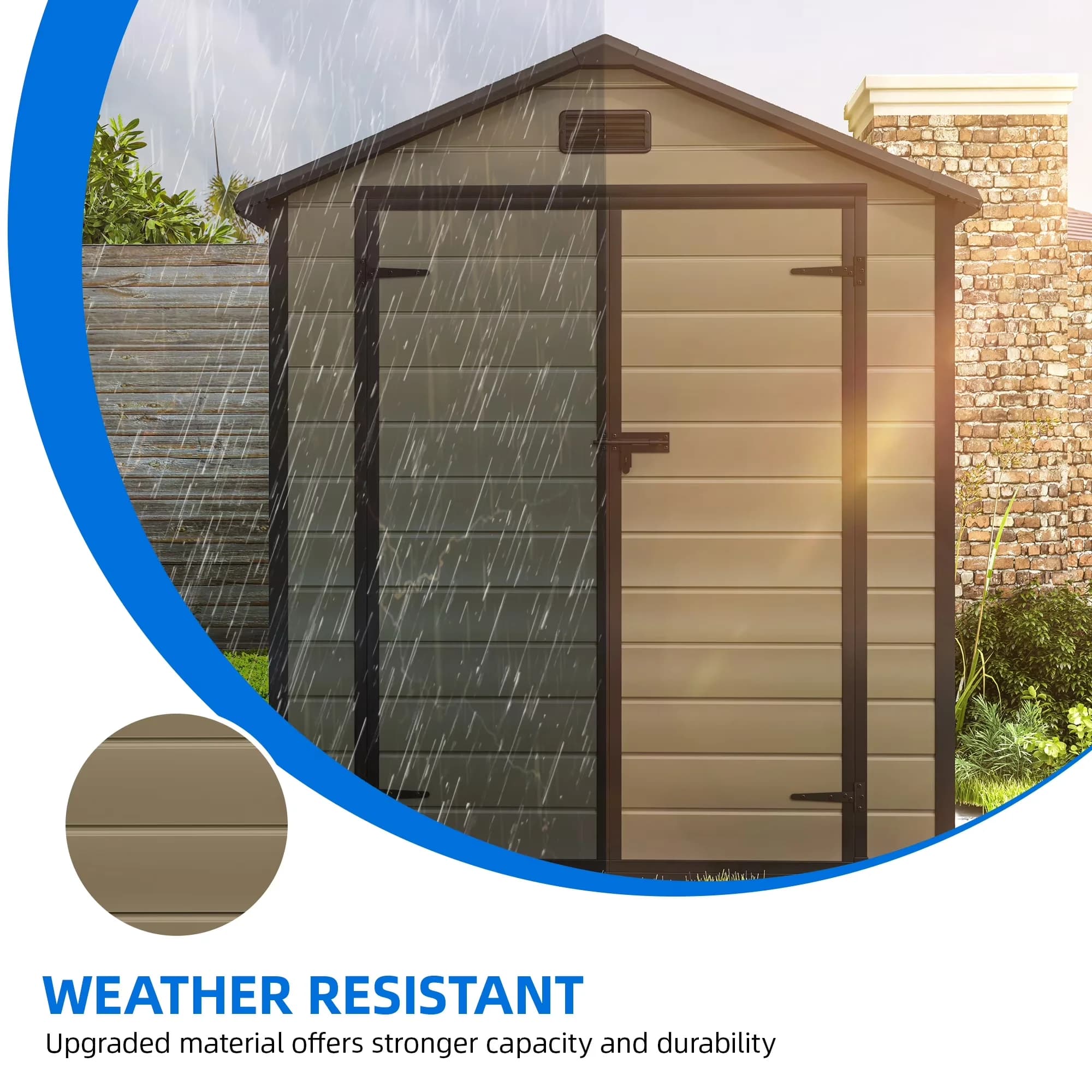 Quality Shed with Waterproof, Reinforced Floorfor Garden, All-Weather Storage - Brown Resin Model FEAB84