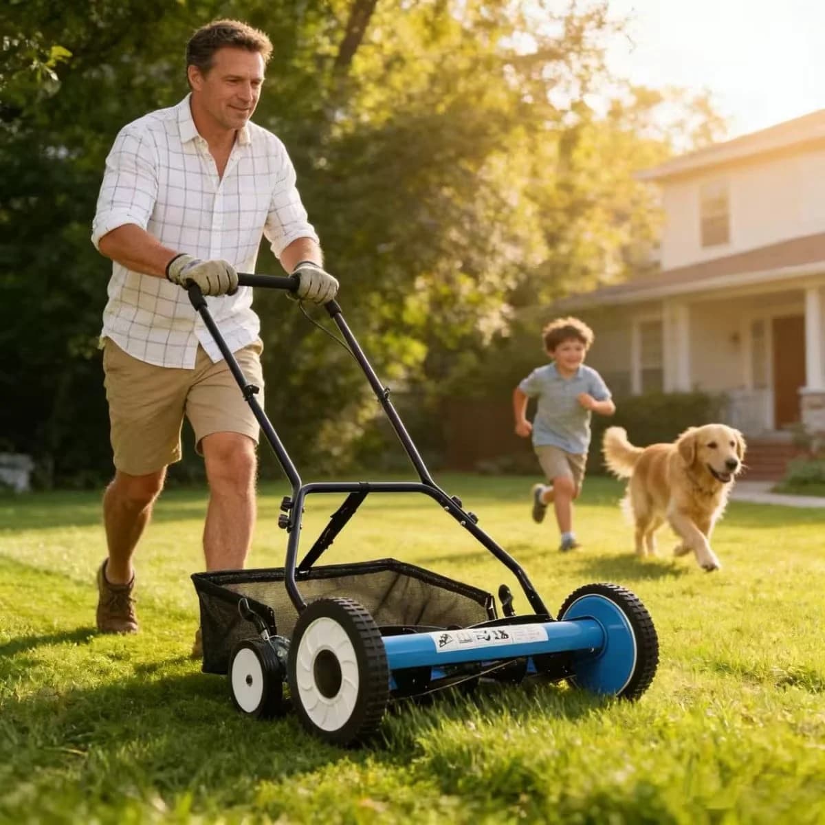 Push Mower Efficient with Adjustable, 5 Blade Reel Lawn, Adjustable Cutting Height for Garden - Model D25D04