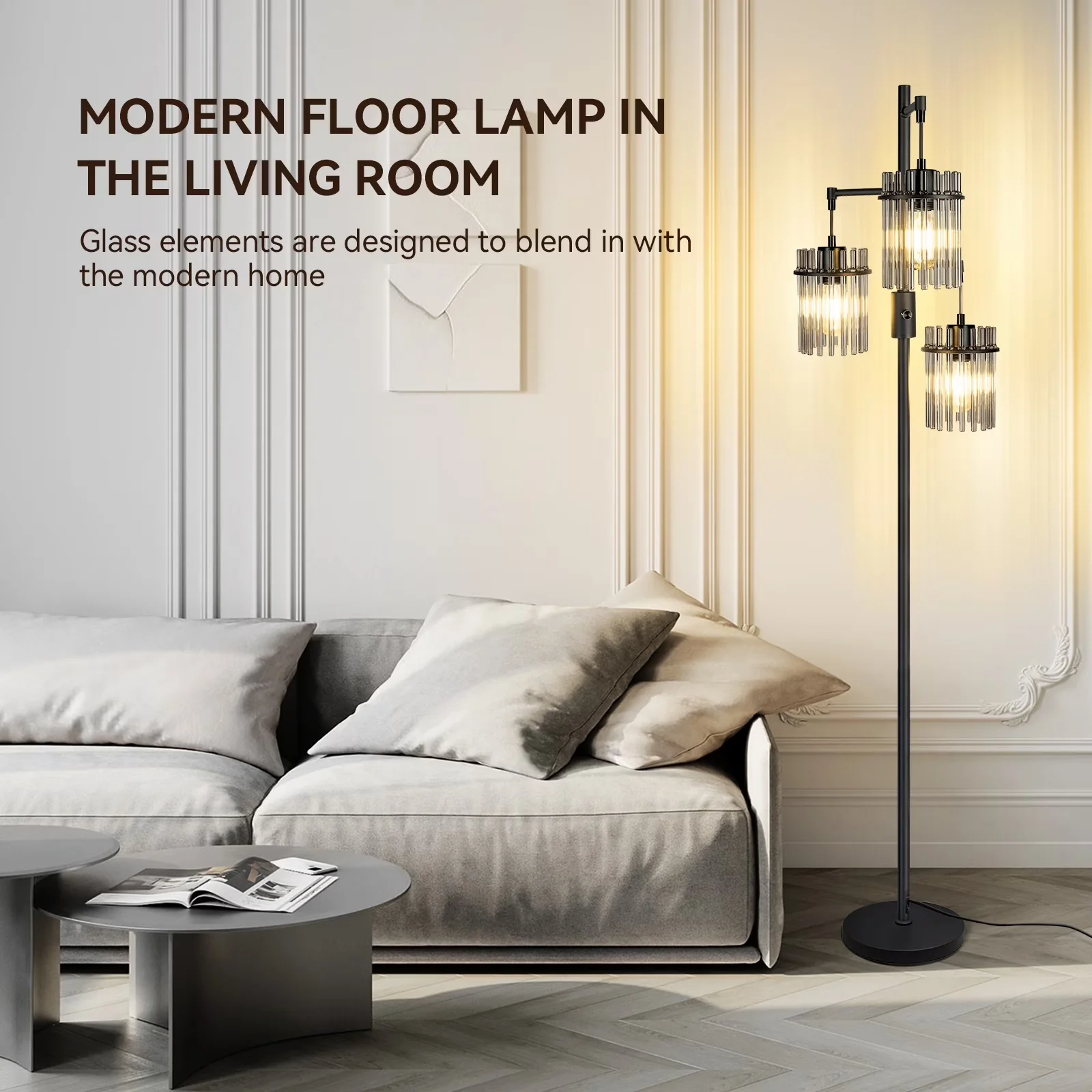 Floor Lamp Versatile with LED, Industrial - Black Metal for Living Room Model 045C23
