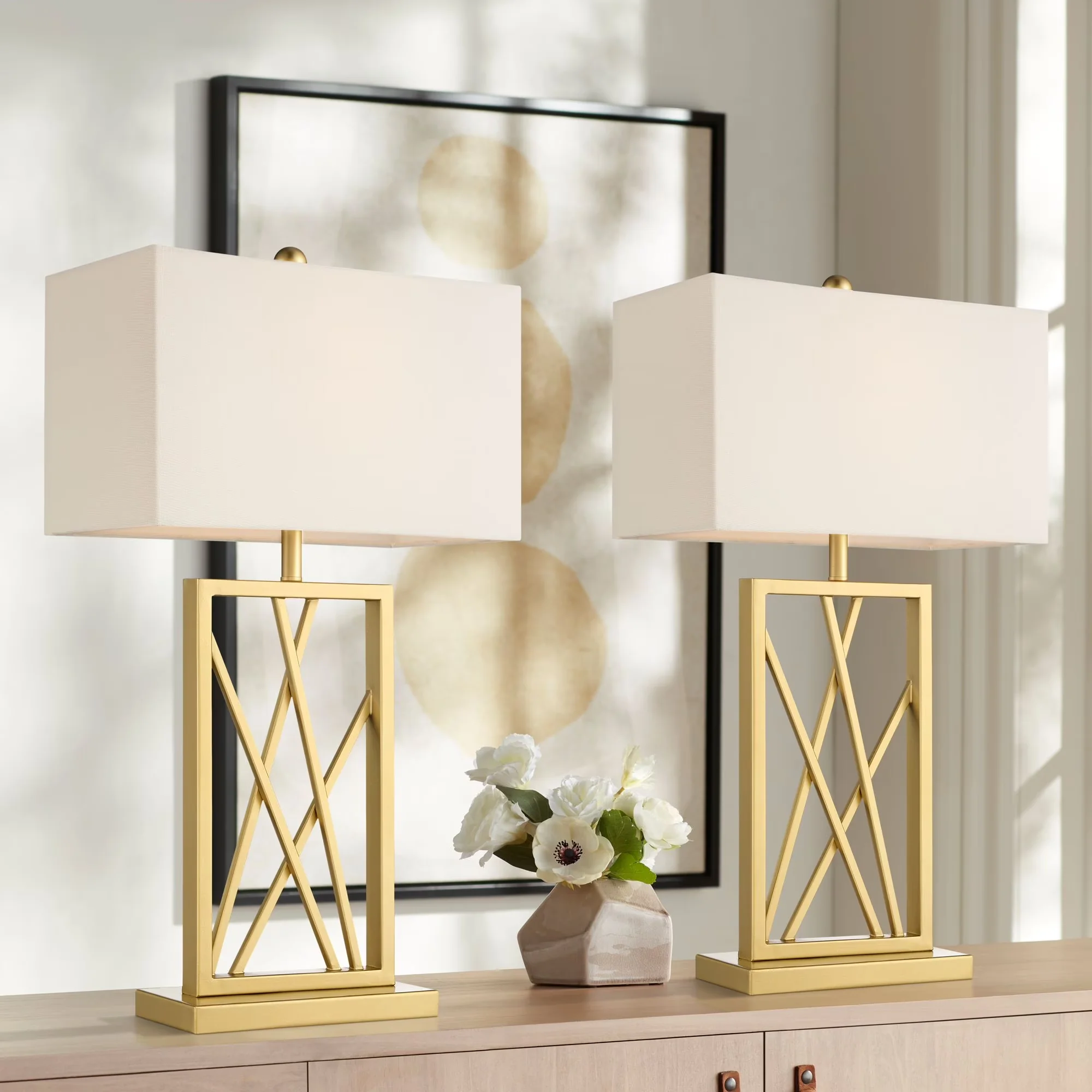 Premium Lamp Set with Incandescent, Modern - Metal Gold 1/2 - Contemporary Style Model 42E277